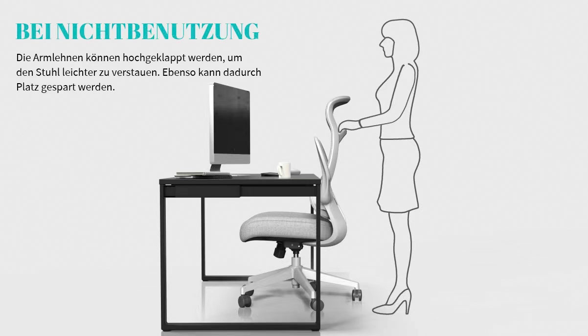 INOSIGN Bürostuhl »Toico, Design-Schreibtischstuhl,«, Netzstoff, ergonomische Rückenlehne, Lendenwirbelstütze & klappbaren Armlehnen