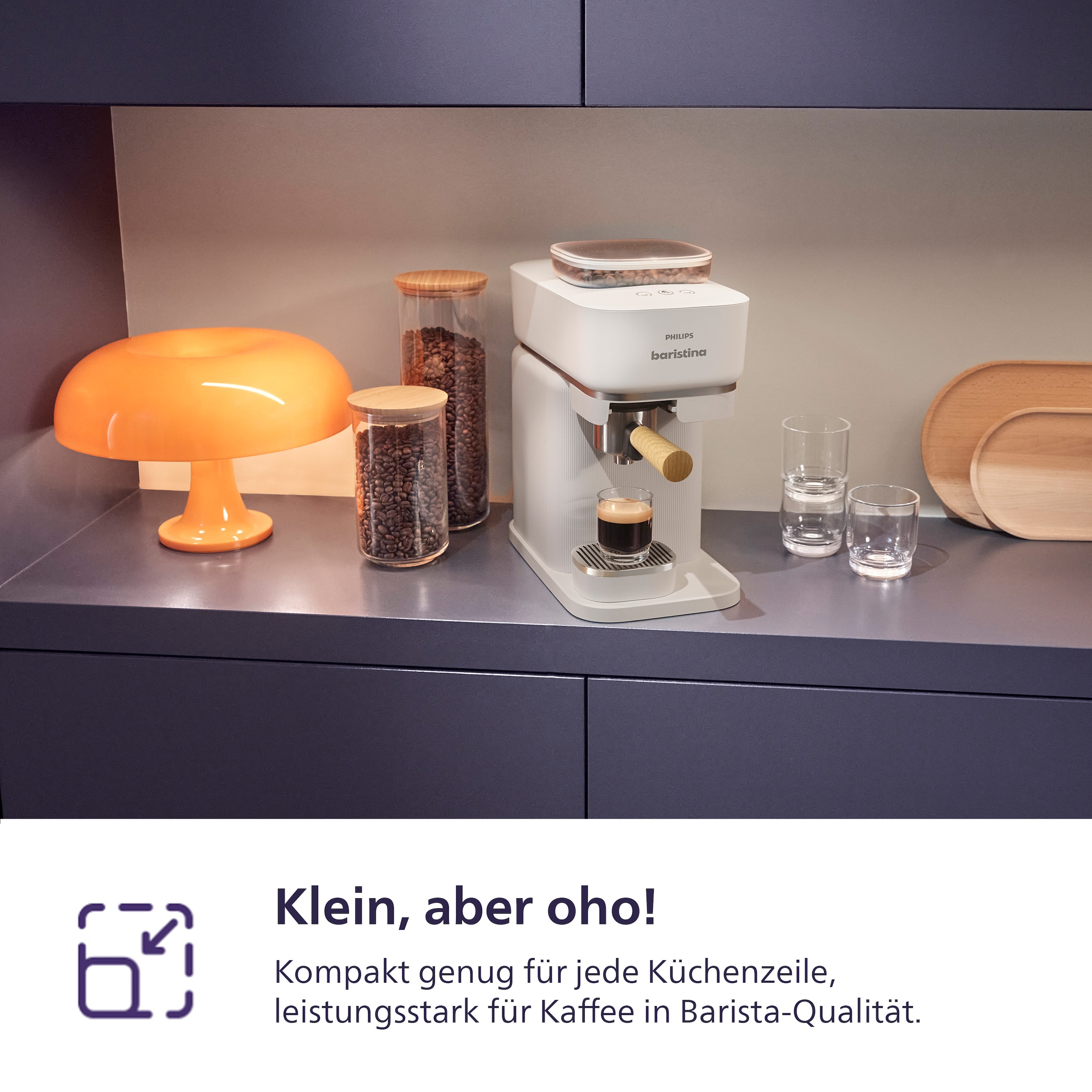 PHILIPS baristina Espressomaschine »BAR302/20 mit Mahlwerk für ganze Bohnen« 16 bar Pumpendruck, Naturweiß/Eschenholz
