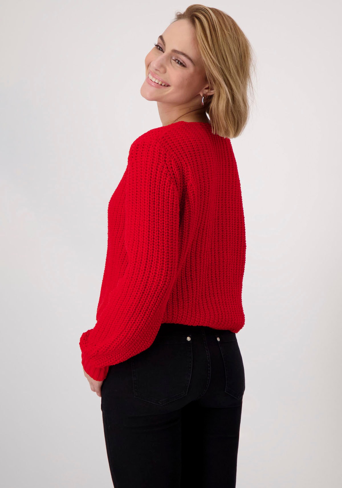 Monari V-Ausschnitt-Pullover, aus Chenillegarn