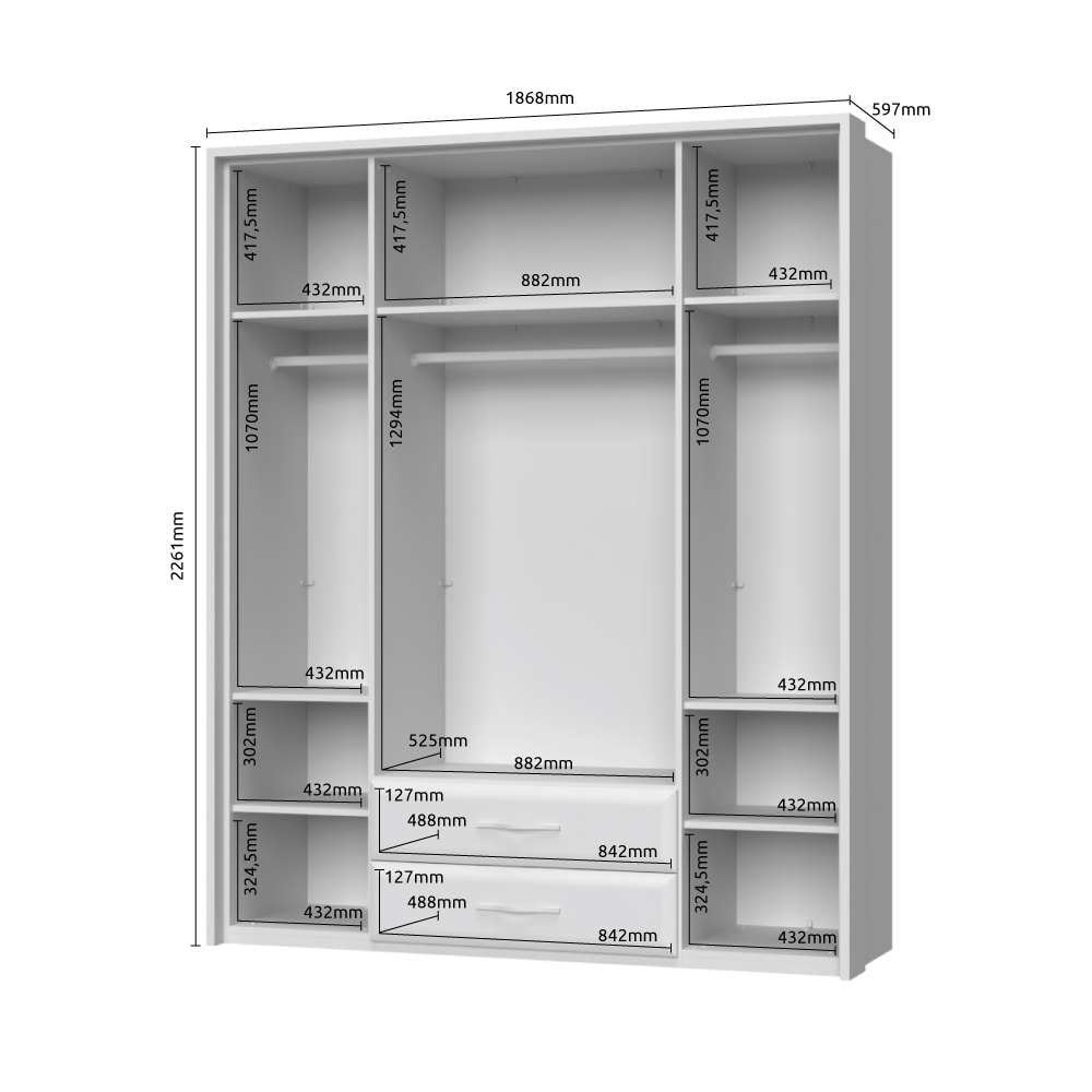 Home affaire Kleiderschrank »Gala, beige hochglänzend UV lackiert, kratzfest, FSC-zertifiziert«, (abgerundete Schubladen aus MDF im Holzdekor, soft-close), mit Beleuchtung und Passpartourahmen, hoher Schrank (224cm), 4 Breiten