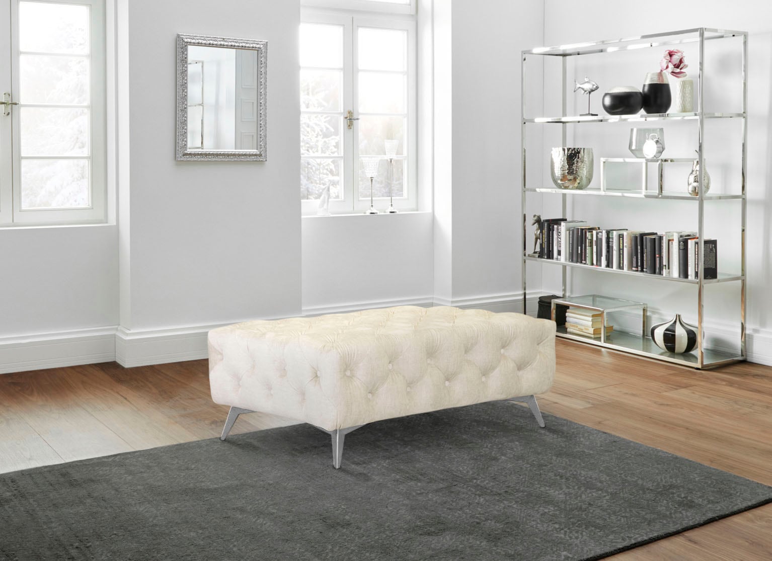 Leonique Polsterhocker »Glynis«, aufwändige Knopfheftung, moderne Chesterfield Optik, Fußfarbe wählbar