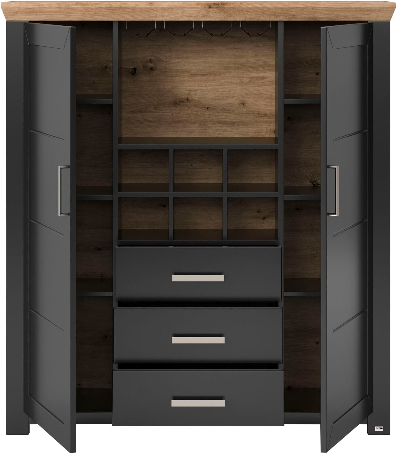 set one by Musterring Highboard »York«, Typ 19, mit 3 Schubkästen und Flaschenregal, Landhausstil, B 129cm