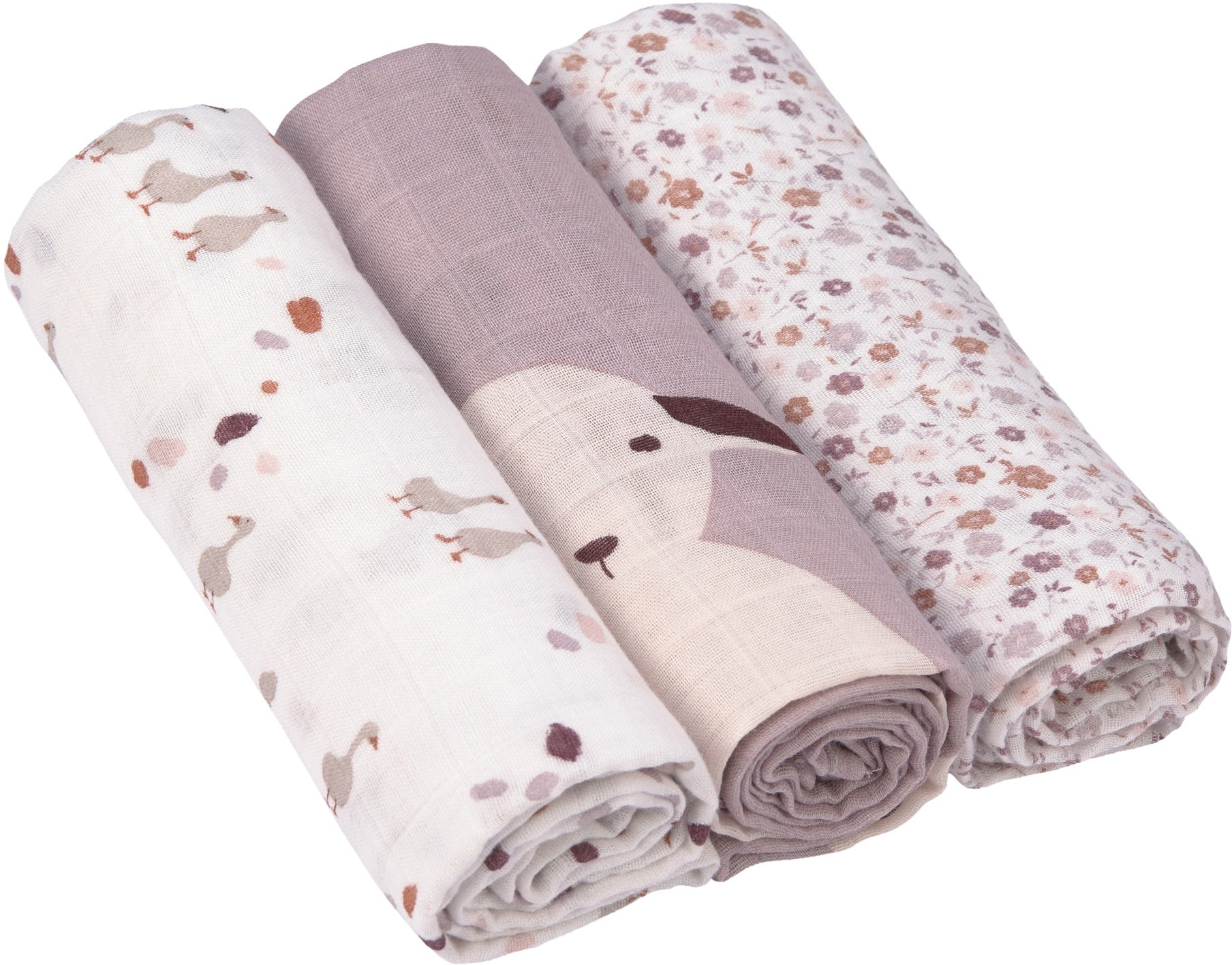 LÄSSIG Stoffwindeln »Tini Farmer, Mulltuch-Set L, Flowers Lilac«, (Set, 3 St.), PETA-approved vegan