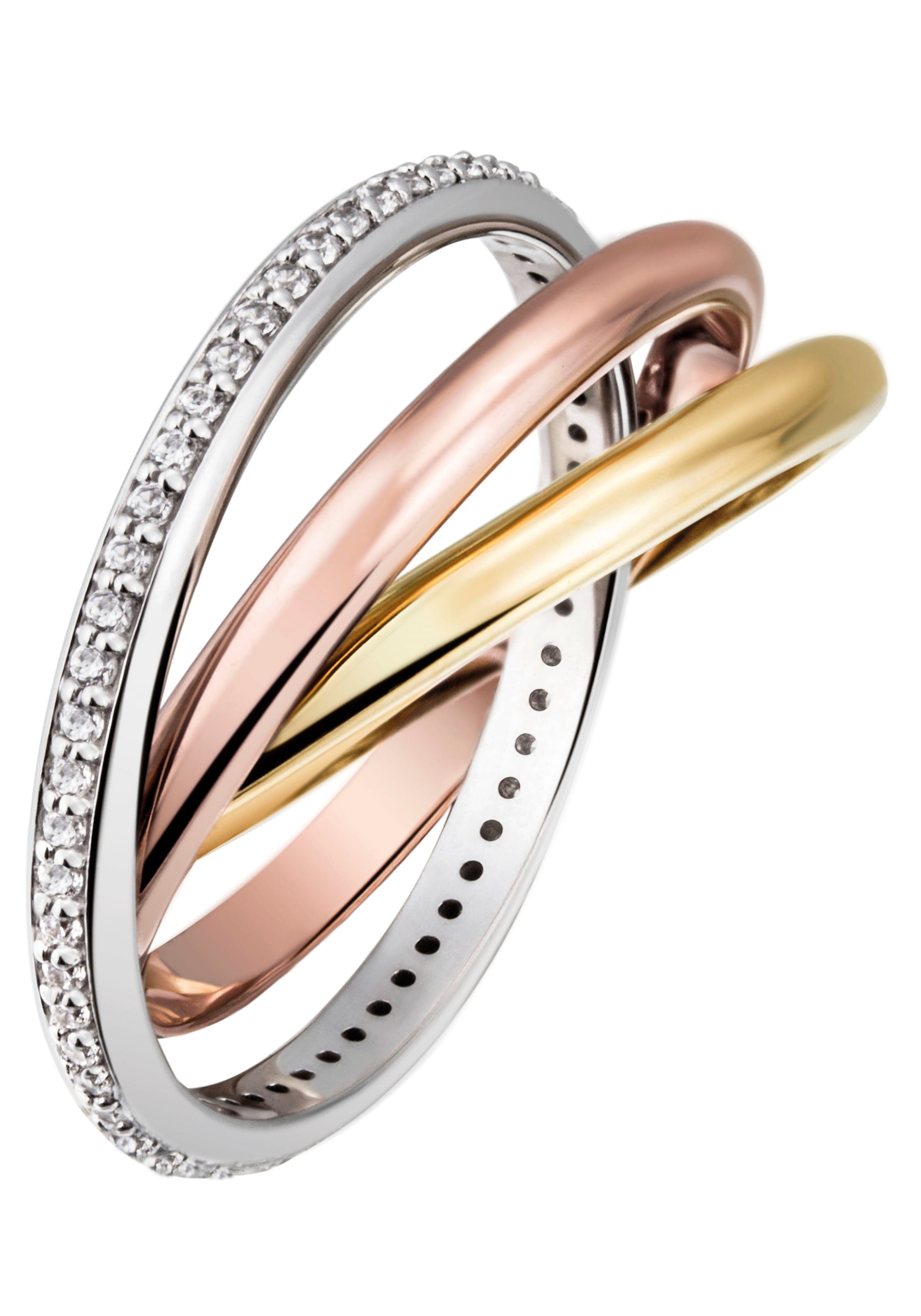 Firetti Goldring »Schmuck Geschenk, 3-fach tricolor-Optik, massiv«, online mit kaufen Diamanten verschlungen