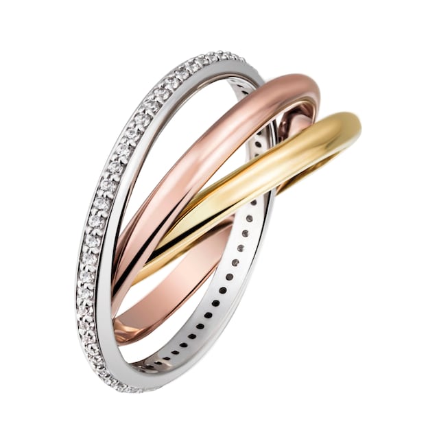 Firetti Goldring »Schmuck Geschenk, 3-fach verschlungen, tricolor-Optik,  massiv«, mit Diamanten online kaufen
