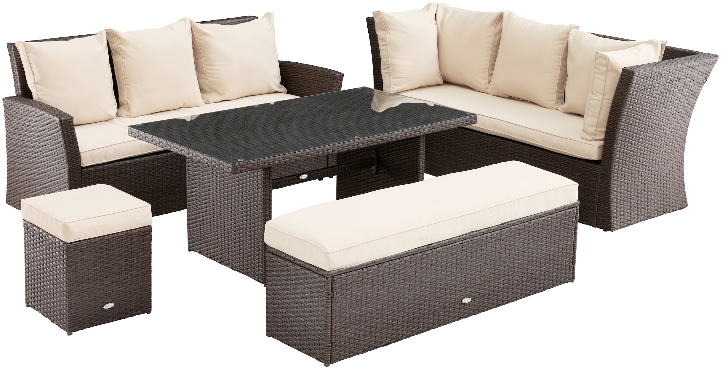 MERXX Gartenlounge-Set »Barcelona«, (5 tlg.), 2 Sofas, Sitzbank, Hocker, Tisch