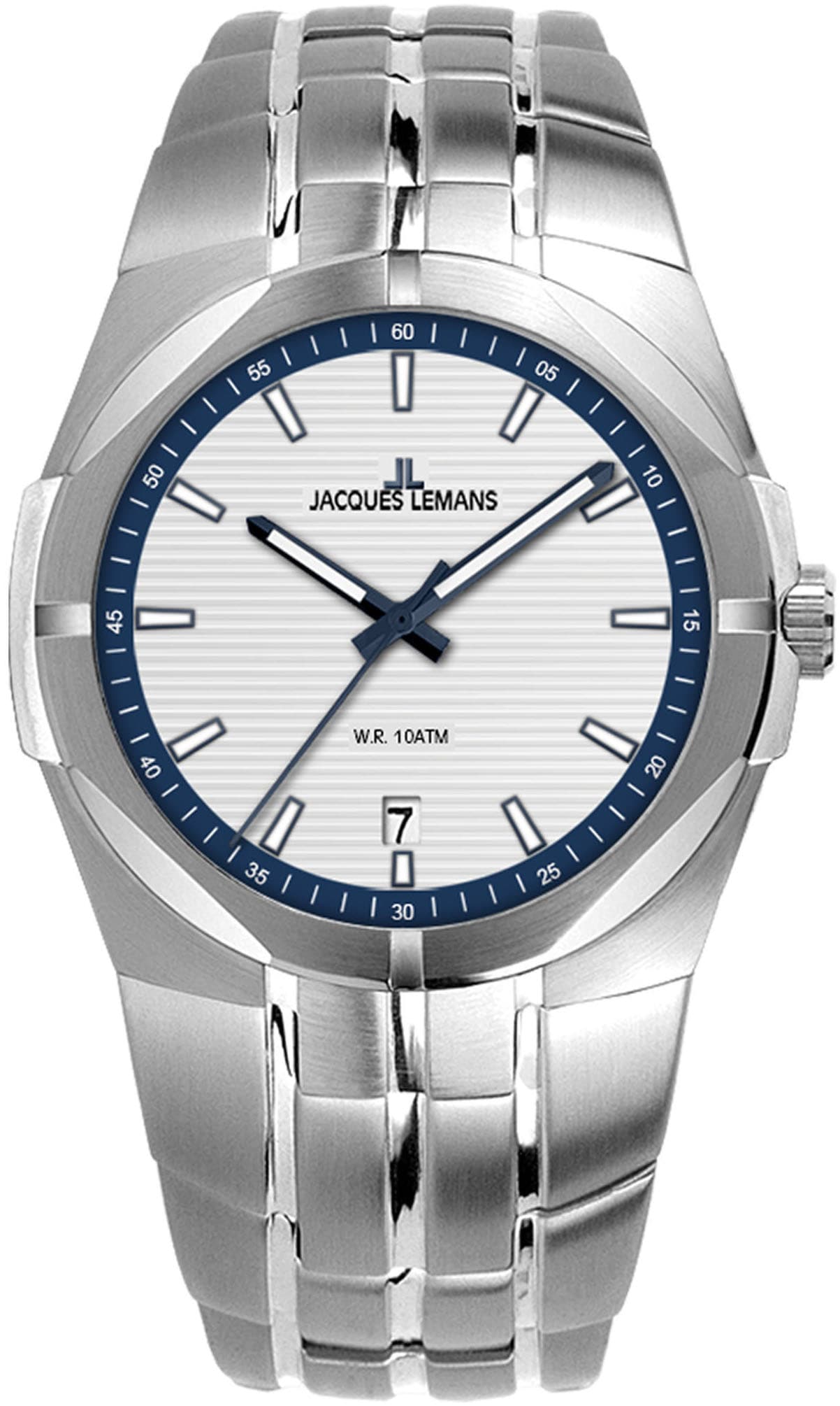 Jacques Lemans Quarzuhr »Monte Carlo«, Armbanduhr, Herrenuhr, Datum, Leuchtzeiger, Edelstahlarmband