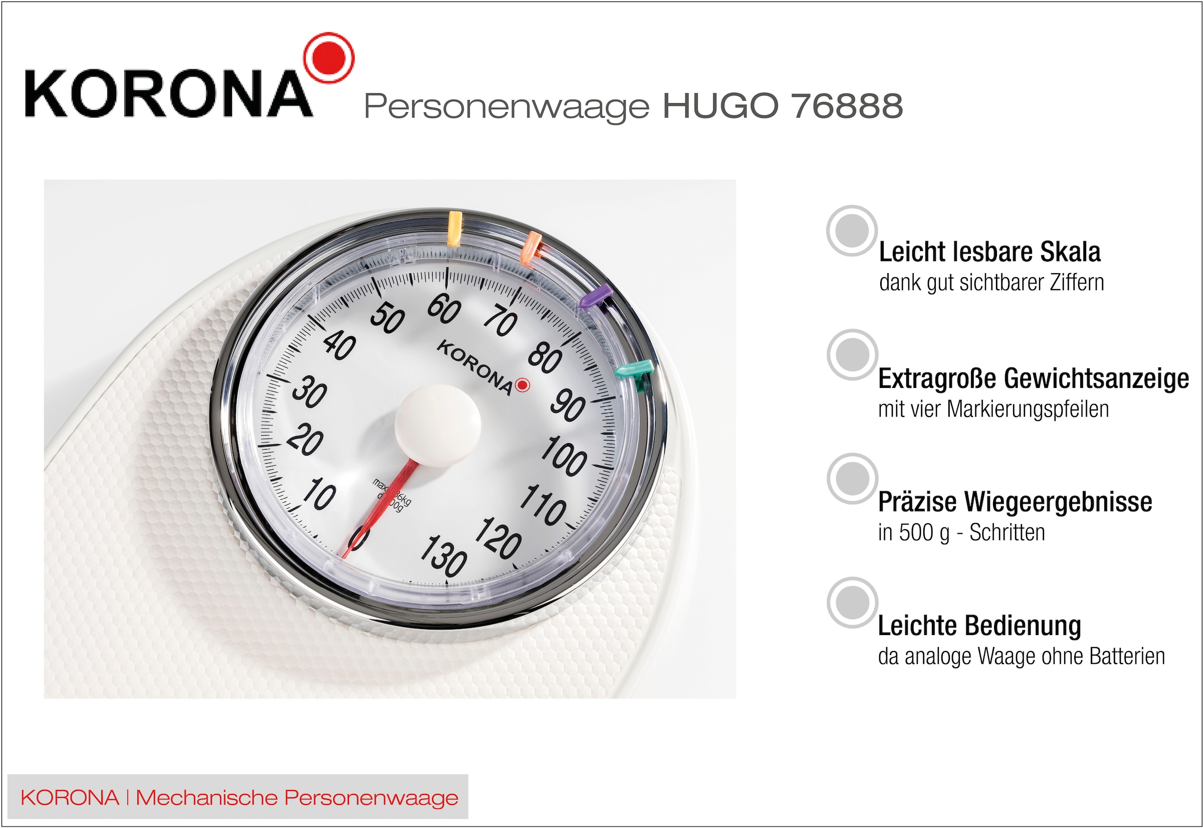 KORONA Personenwaage »76888 Hugo«, sehr grosse Trittfläche und Anzeige