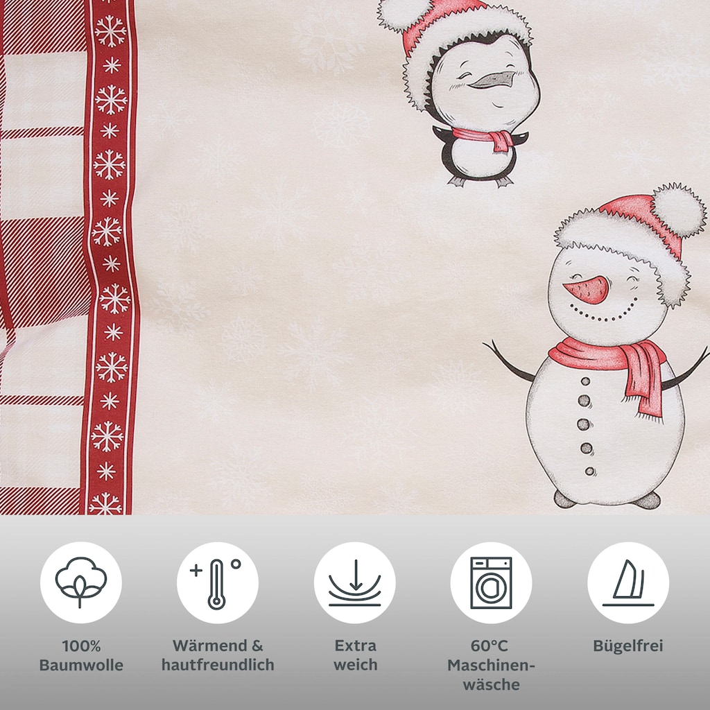 my home Bettwäsche »Snowman im winterlichen Design, aus 100% Baumwolle, Biber (Flannell) Qualität, Bett- und Kopfkissenbezug mit Reißverschluss, Bettwäsche Set unterstützt die Initiative Cotton made in Africa, Made in Green zertifiziert«, (2 tlg.)