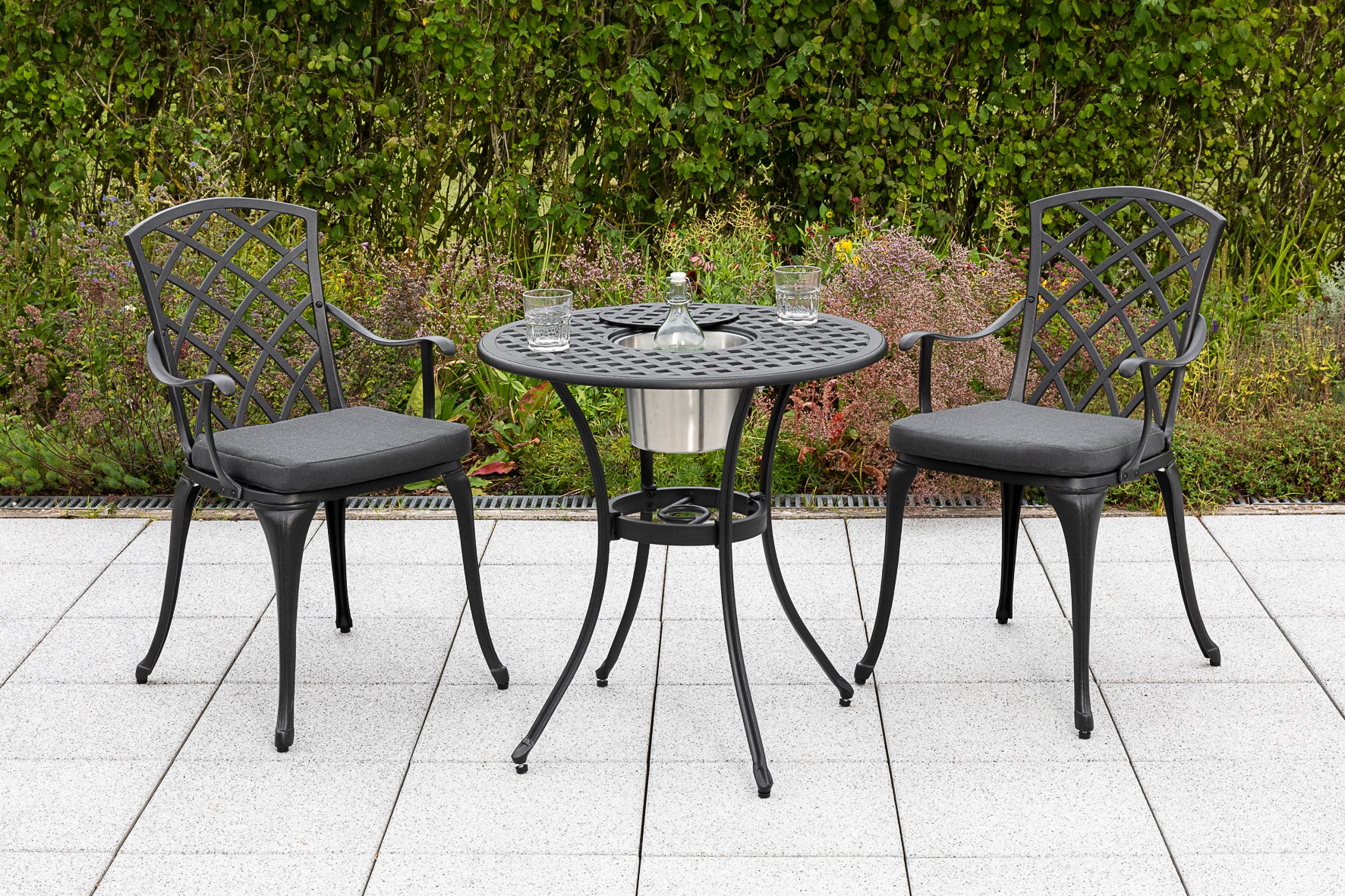 MERXX Garten-Essgruppe »»Rhodos«« Set, Aluminiumguss, Inkl. Auflagen, 5 Stk. tlg. Tisch: Øx H: 70x70 cm
