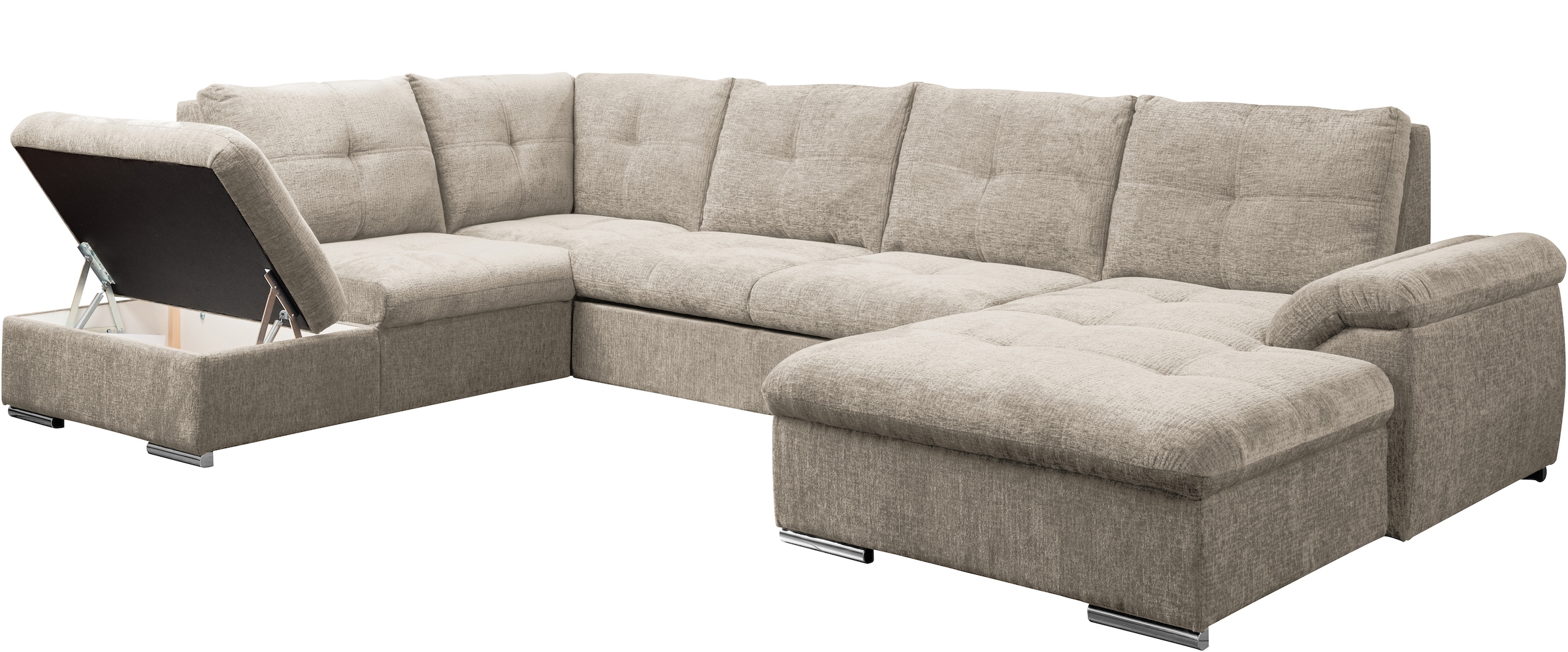 WERK2 Wohnlandschaft »Arena, B/T: 339/220 cm breit, moderner, einladender Sitzkomfort« mit Schlaffunktion und Bettkasten, U-Form