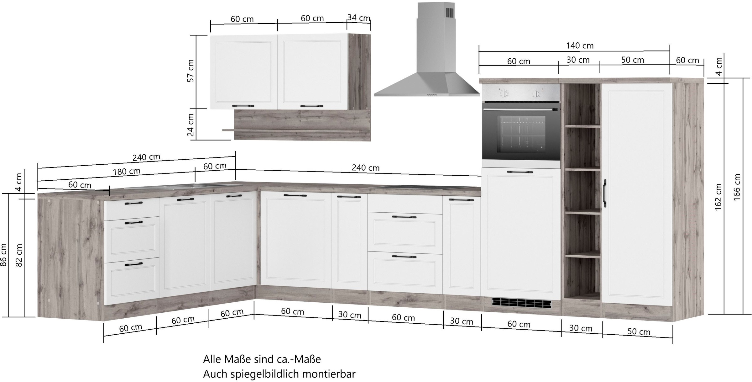 KOCHSTATION Winkelküche »KS-Lana«, Stellbreite 240/380 cm, wahlweise mit E-Geräten