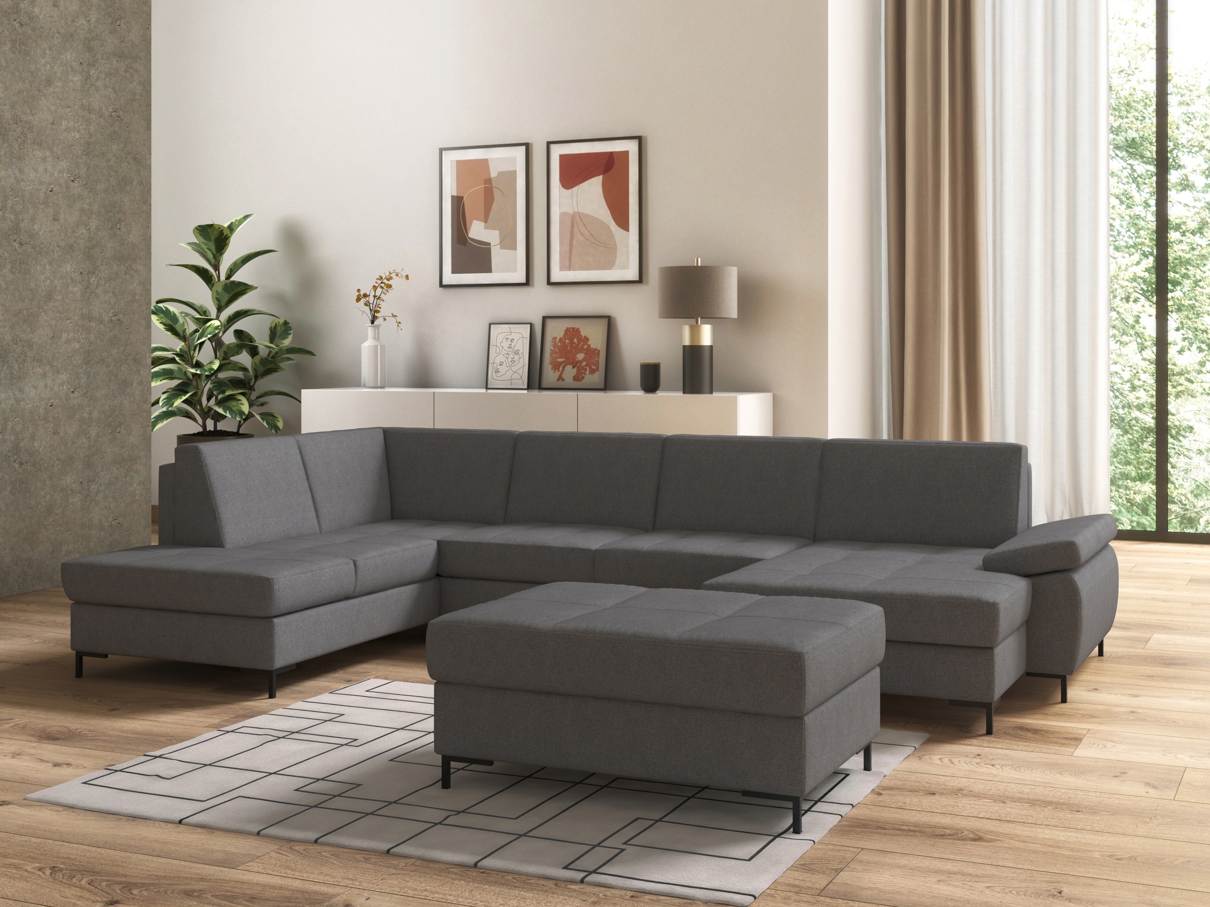 DOMO collection Wohnlandschaft »Capelo, komfortabel, klare Linien zeichnen dieses Design aus, U-Form«, mit Armteilverstellung, wahlweise mit Bettfunktion, Federkern