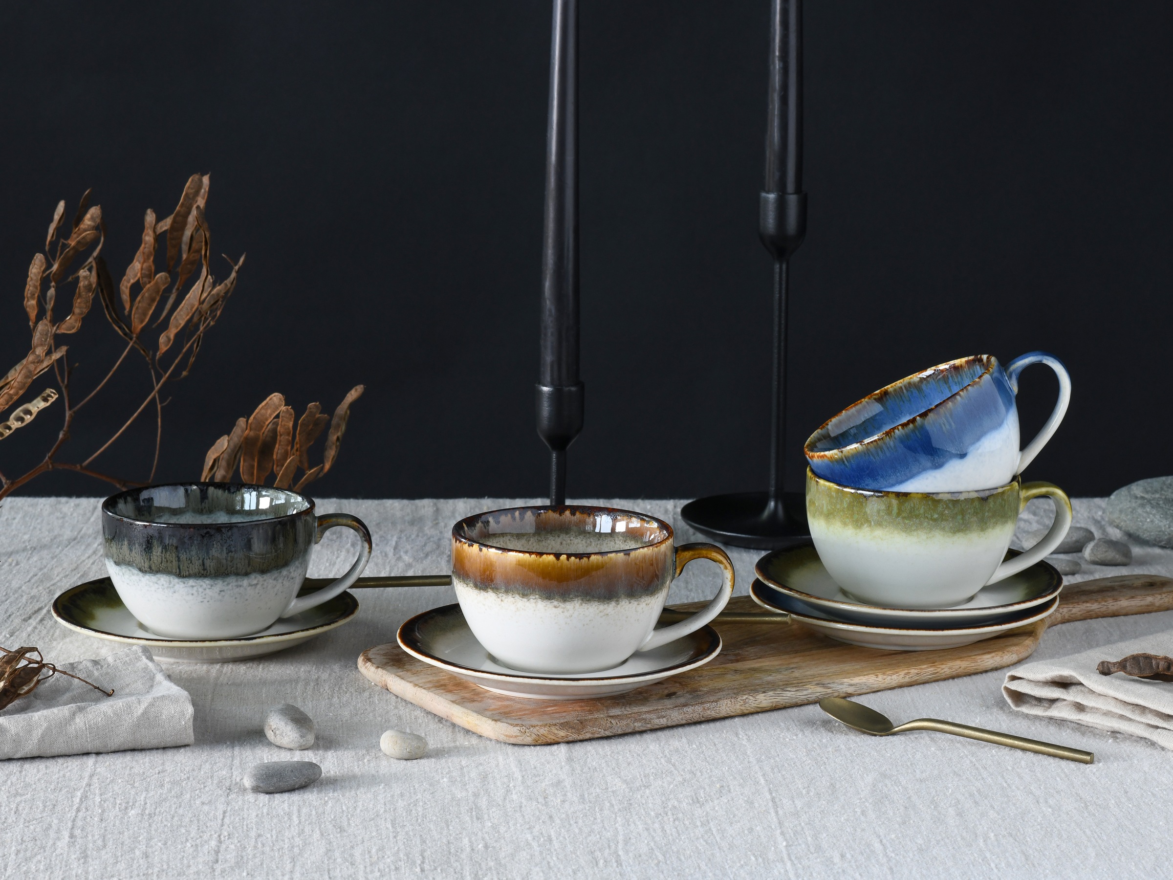 CreaTable Cappuccinotasse »Cascade Mix, Cappuccino-Set, 8-tlg.«, (Set, 8 tlg.), Reaktivglasur
