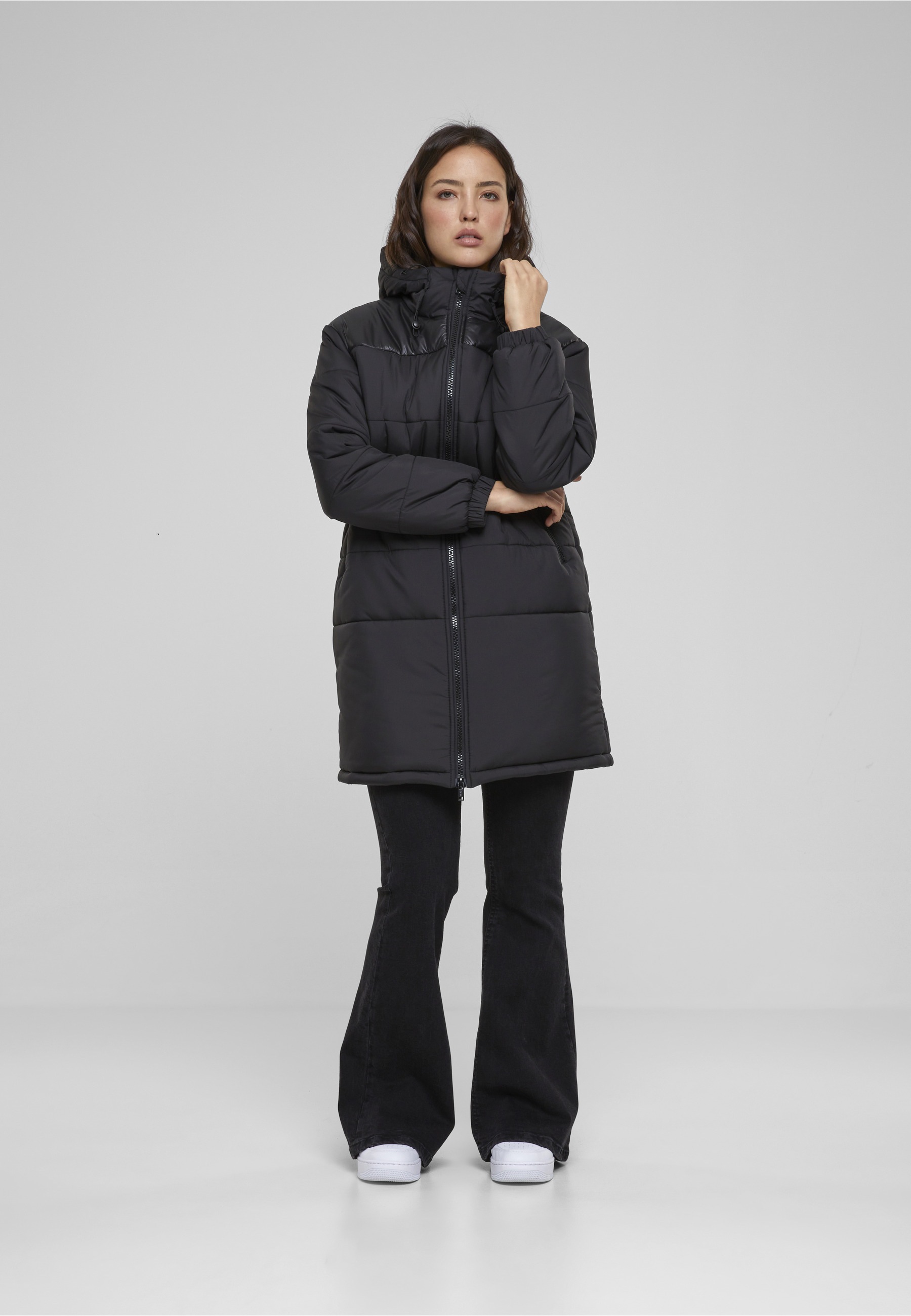 URBAN CLASSICS Winterjacke »Urban Classics Damen Ladies Hooded Mixed Puffer Coat« 1 Stk. tlg. ohne Kapuze