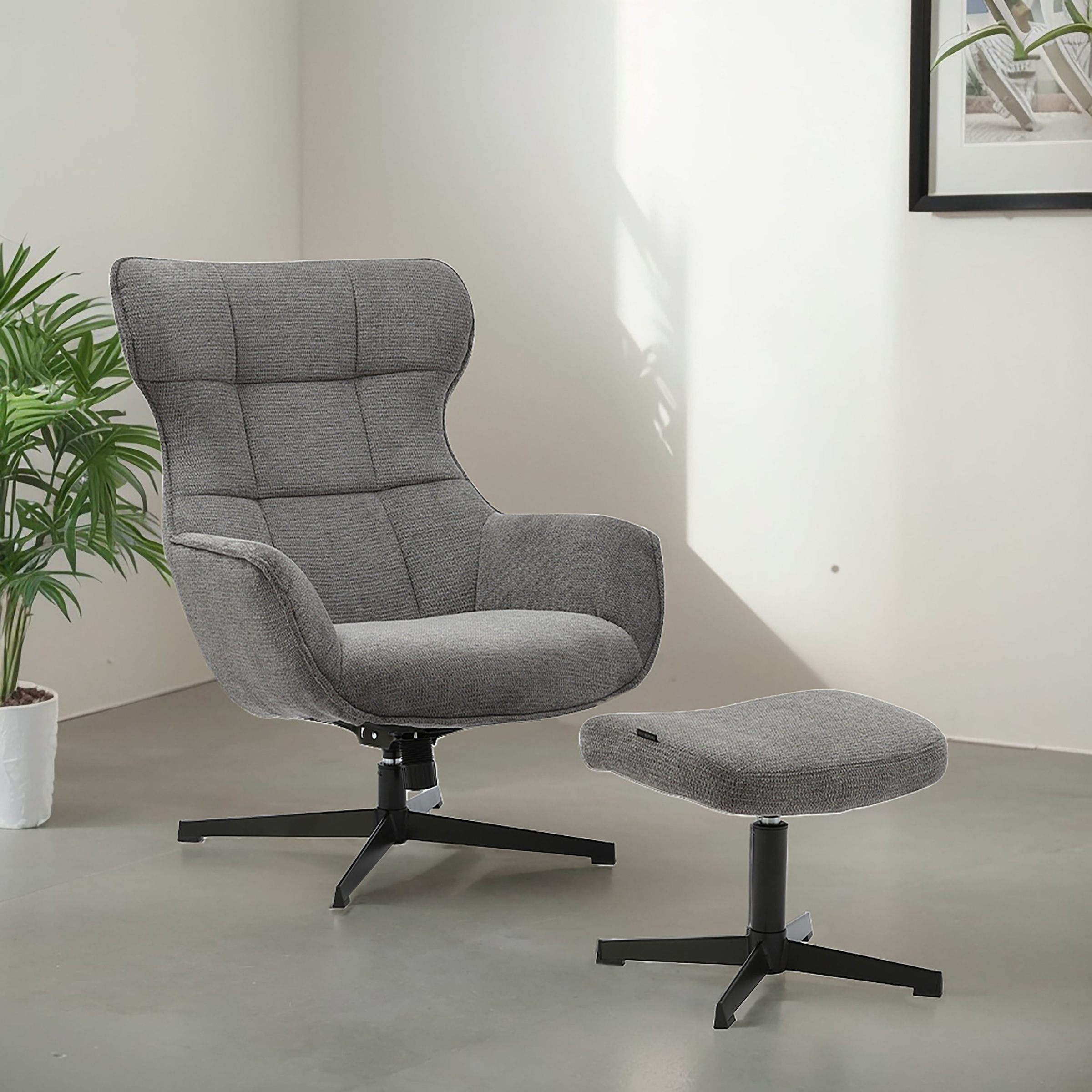 INOSIGN Drehsessel »DEGAN Ohrensessel mit Hocker im Set«, Relaxsessel mit 3 günstig online kaufen