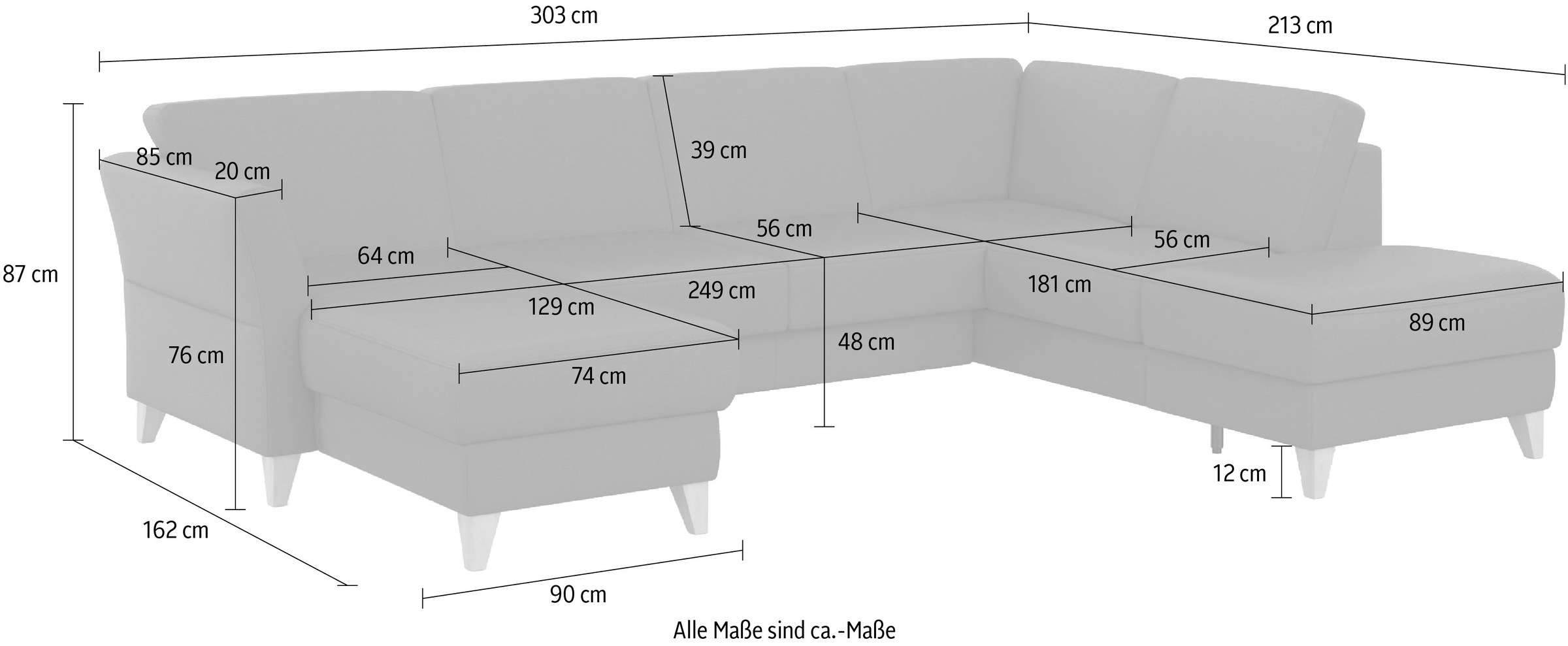 sit&more Wohnlandschaft »Visby U-Form«, wahlweise mit Bettfunktion und Stauraum, frei im Raum stellbar