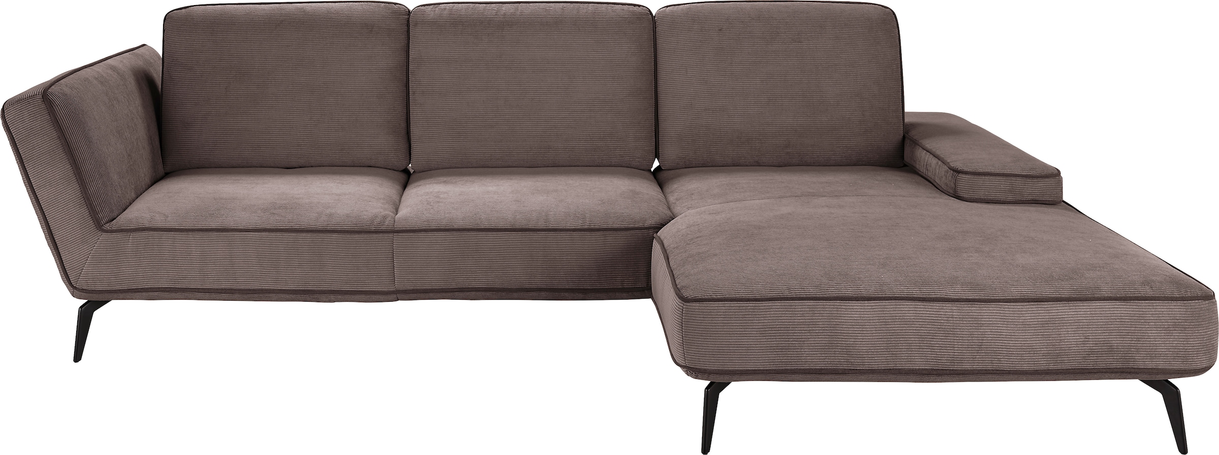 set one by Musterring Ecksofa »SO 4500, Füße schwarz matt, inkl Schwenkrückenfunktion, Cord, L-Form«, wahlweise mit Kopfstütze/Armteilverstellung/Rückenneigung