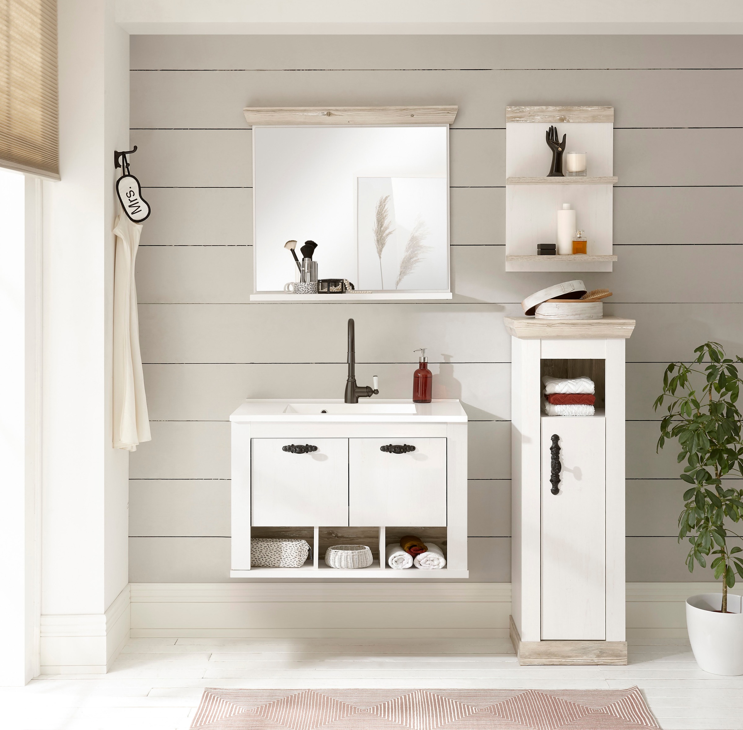 Home affaire Badmöbel-Set »Florenz, Bad im Landhausstil, 4-teiliges Badezim günstig online kaufen