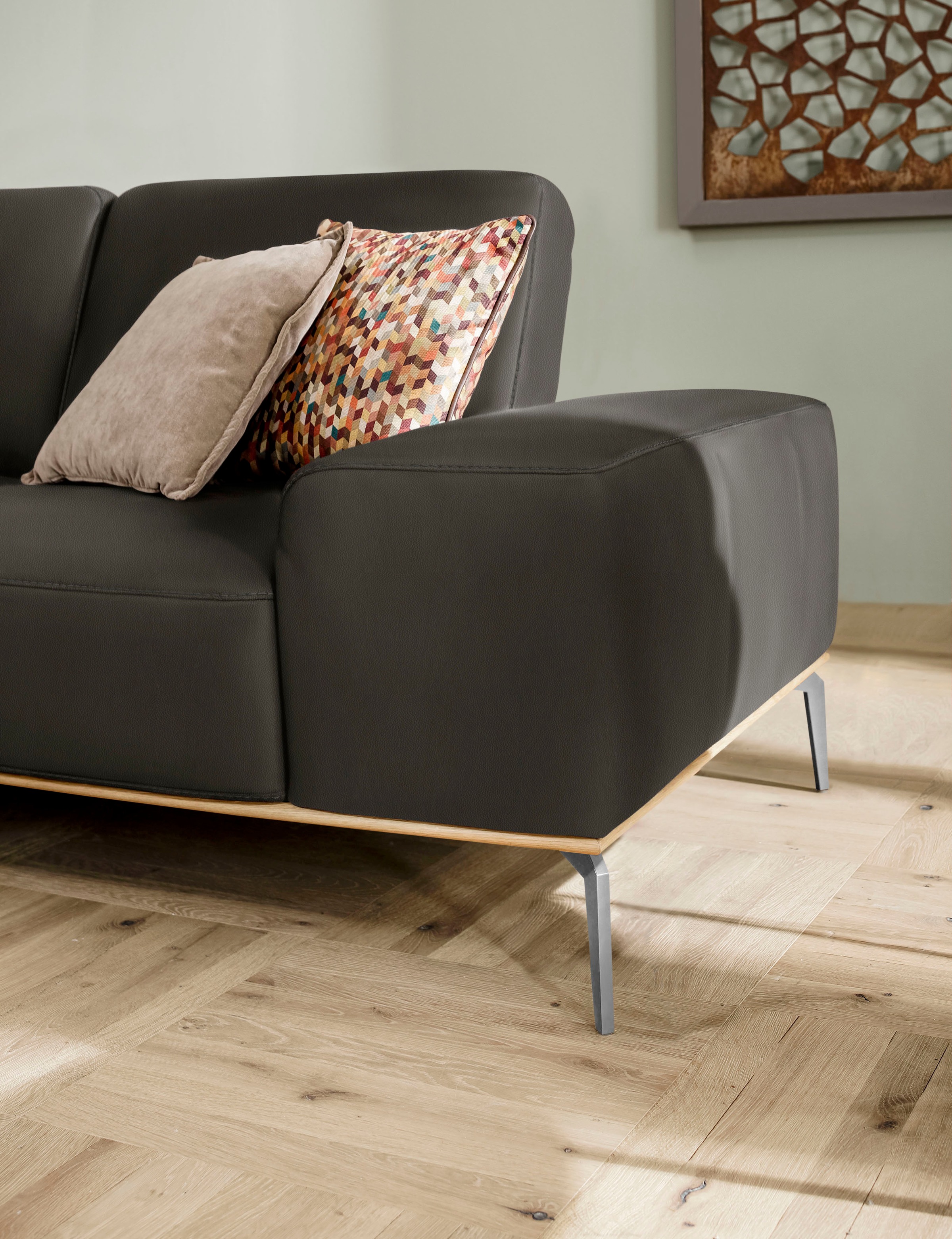 W.SCHILLIG Ecksofa »run, Designsofa mit tollem Sitzkomfort, L-Form«, mit elegantem Holzsockel, Füße in Chrom glänzend, Breite 279 cm