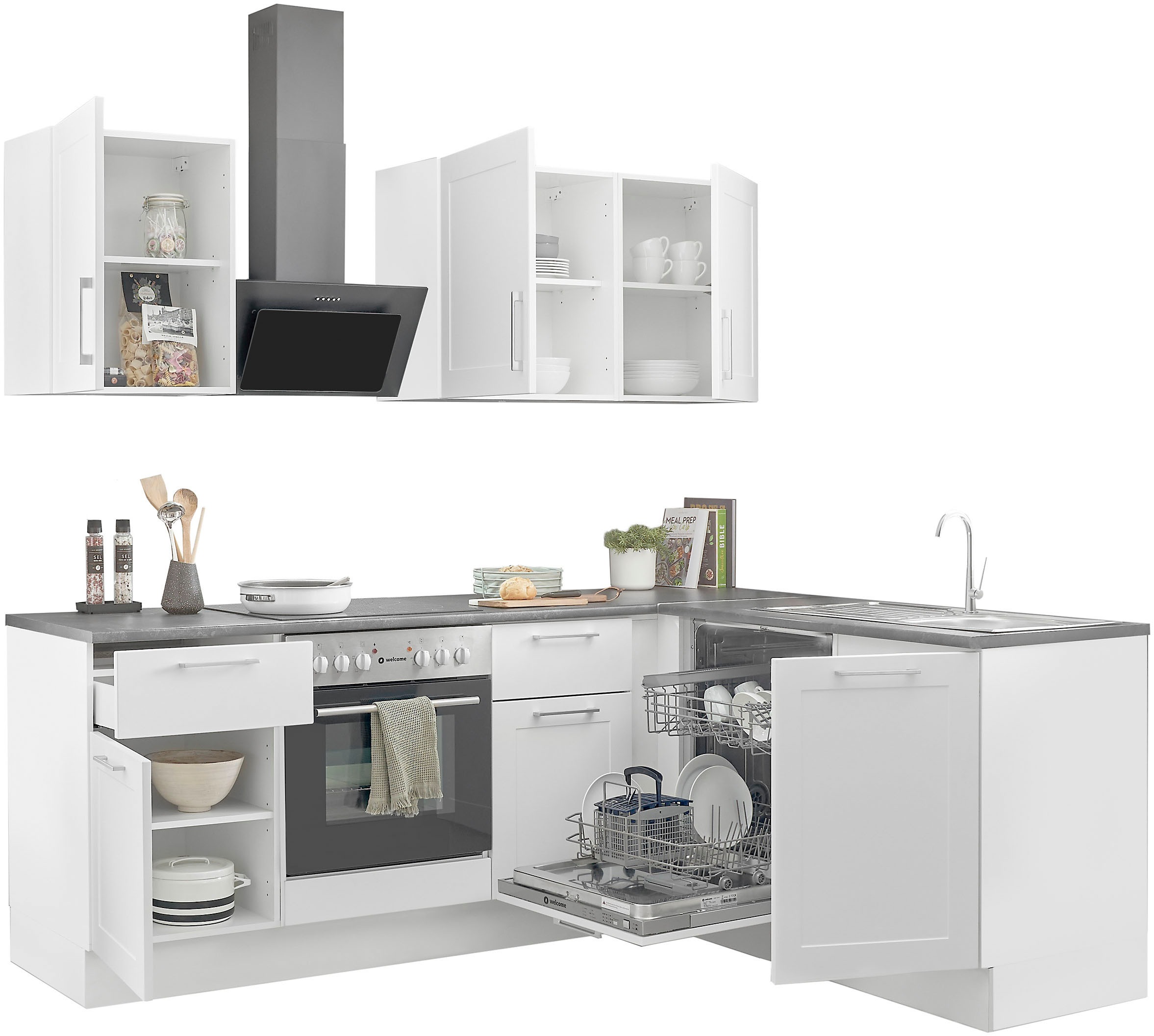 BASIC by Balculina Winkelküche »Marsi«, Stellmaße 220x175 cm, wahlweise mit E-Geräten, Soft-Close-Funktion