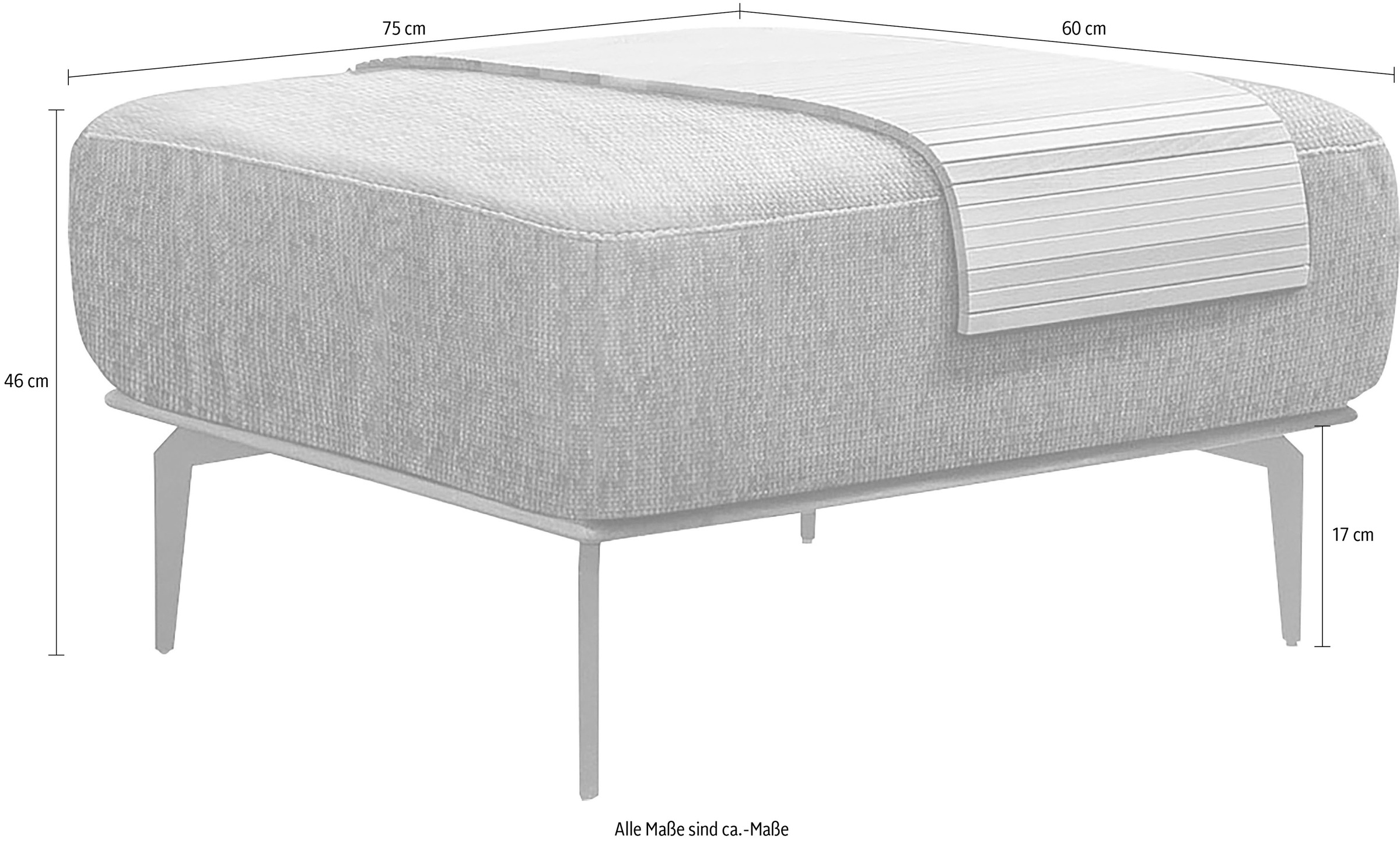 W.SCHILLIG Polsterhocker »run« mit elegantem Holzsockel, Füße in Chrom glänzend, Breite 75 cm