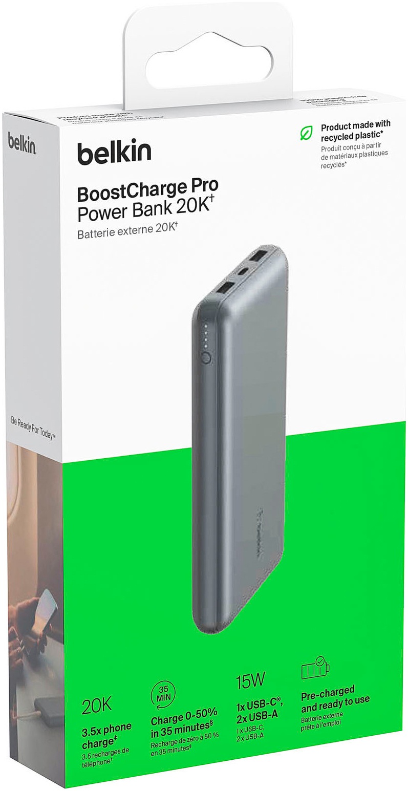 Belkin Powerbank »BOOST CHARGE 10K 15W, USB-A & -C 20.000mAh«, Belkin BOOST CHARGE Powerbank,20.000mAh 15W,USB-A & -C, grau