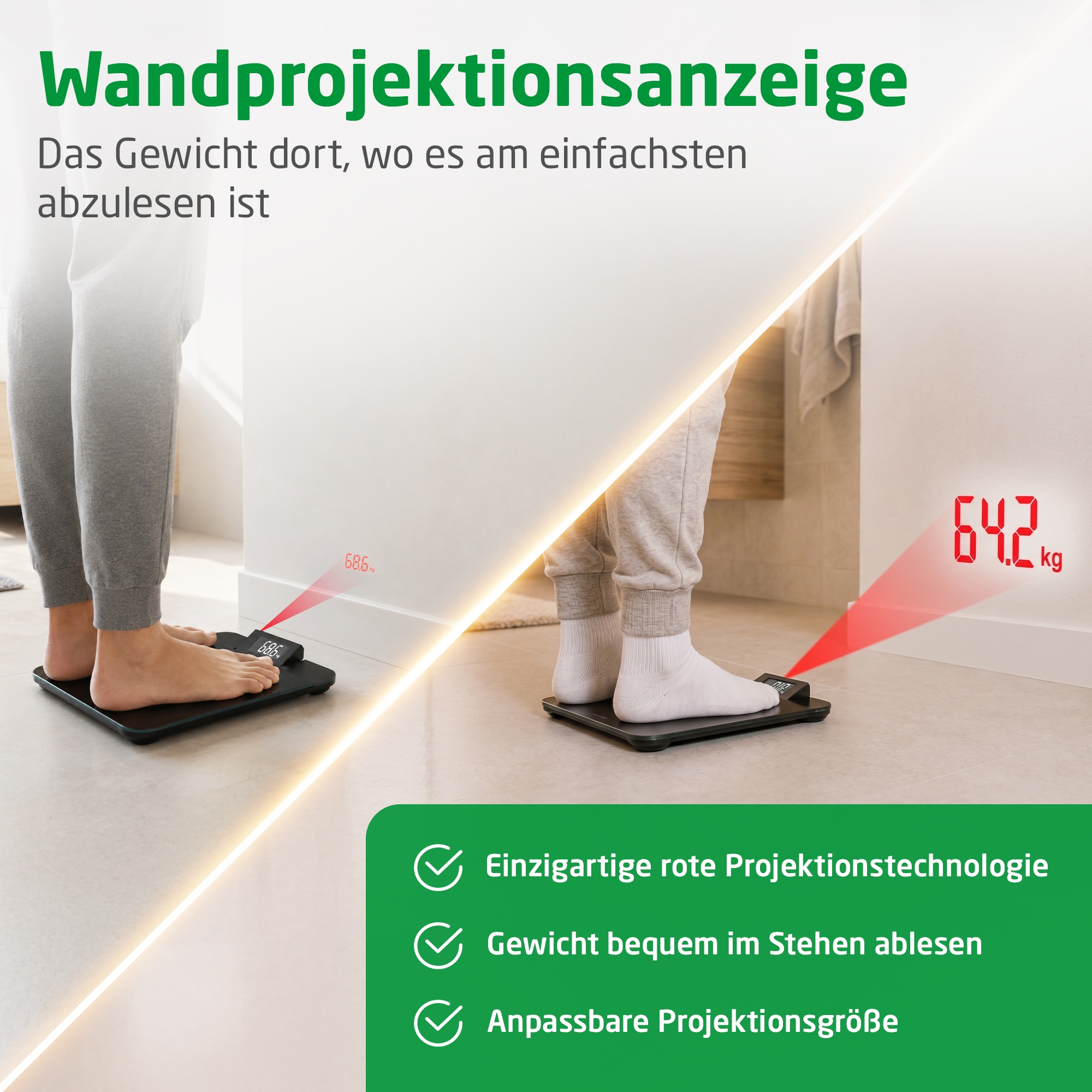 Medisana Personenwaage »PS 520, aus 5 mm Sicherheitsglas und mit Wandprojektionsanzeige« Tragkraft bis 180 kg, großes LCD-Display, Dehnungsmesssensoren