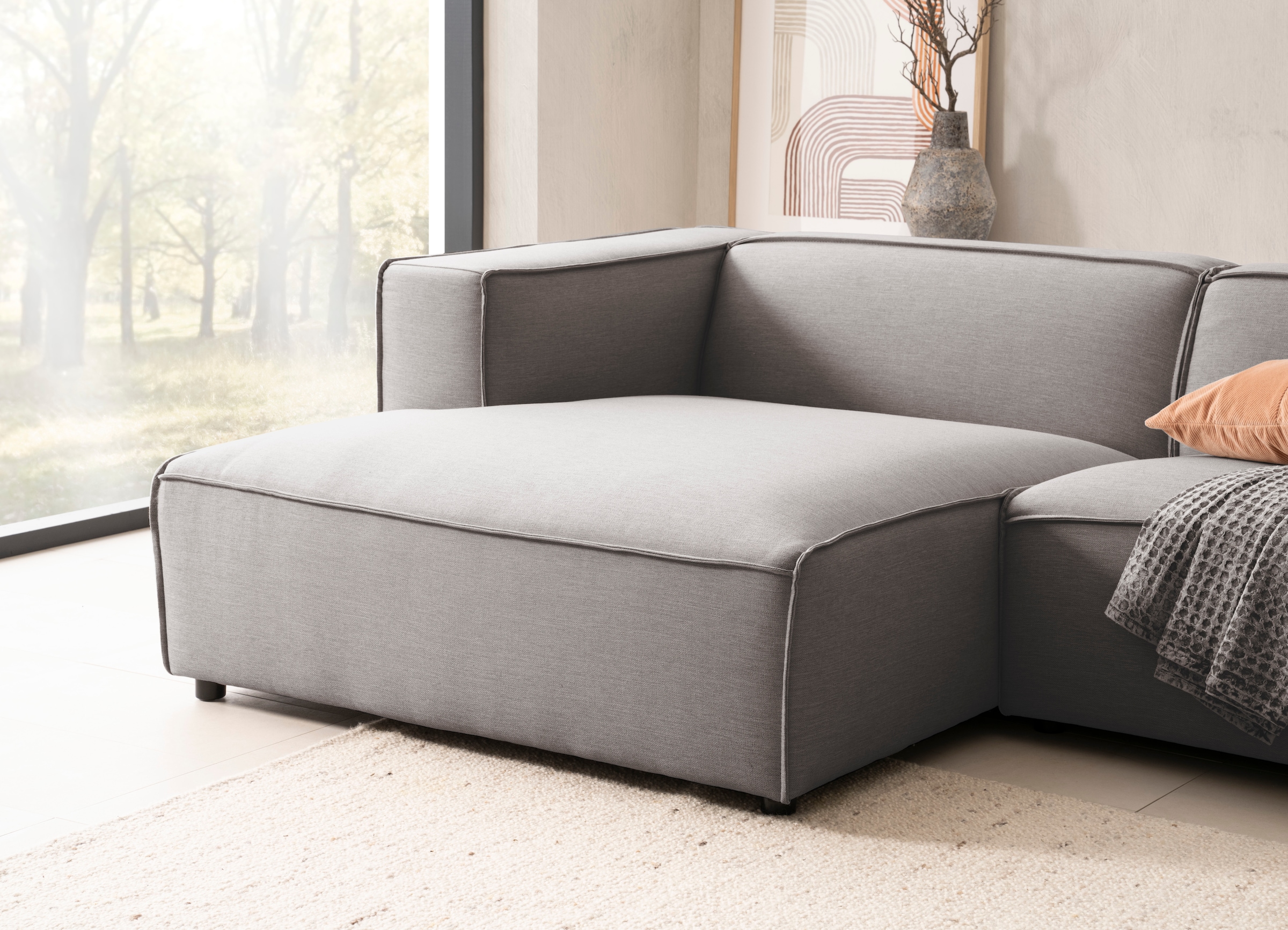 LeGer Home by Lena Gercke Ecksofa »PIARA mit Kedernaht, Cord, Leinenoptik o. Strukturstoff, Couch, L-Form« wahlweise Ottomane rechts/links, schwarze Füße, bequemer Sitzkomfort