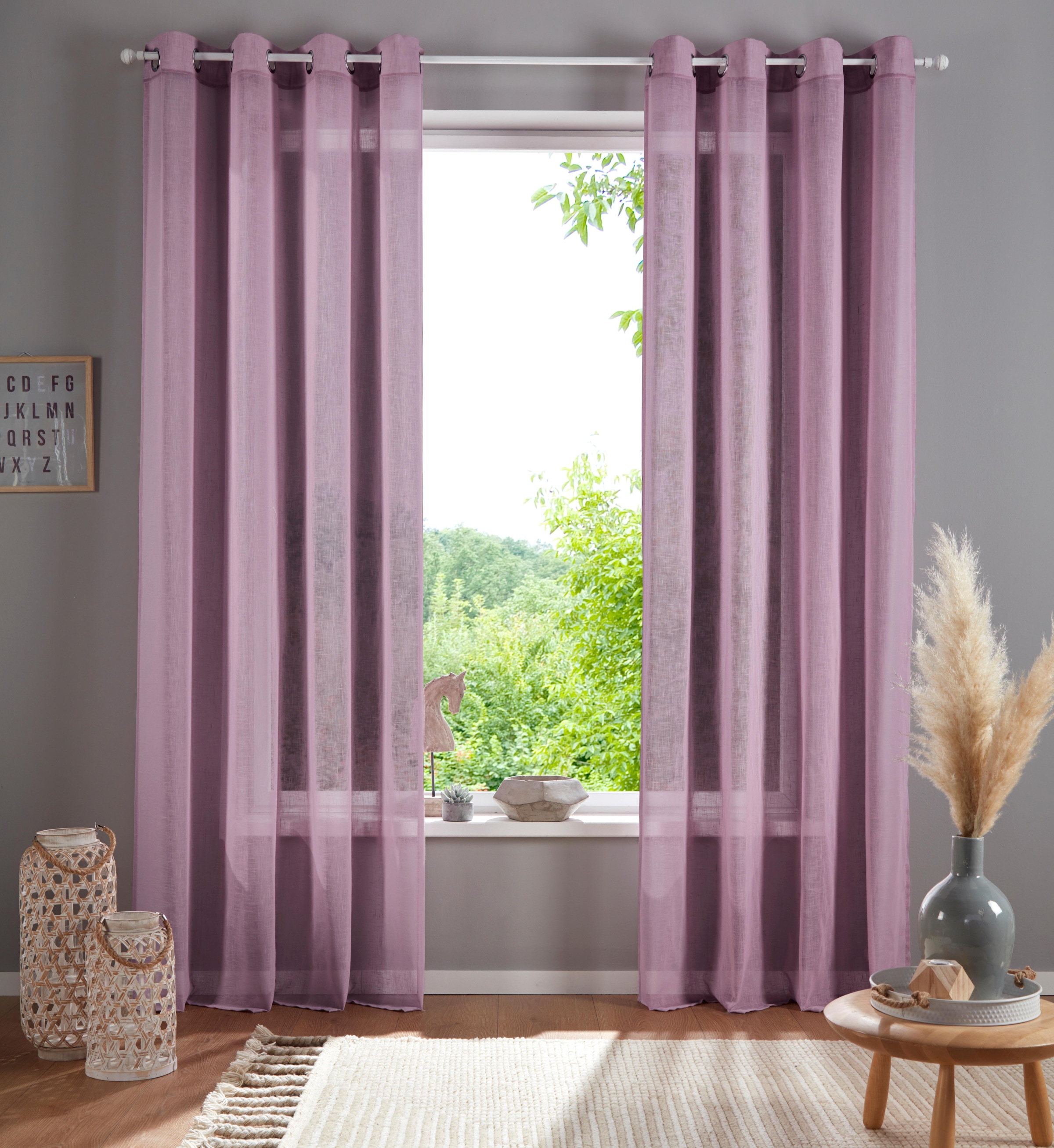 Home affaire Gardine »Mara« Ösen 1 Stk. tlg. transparent, Leinen Optik, mon günstig online kaufen