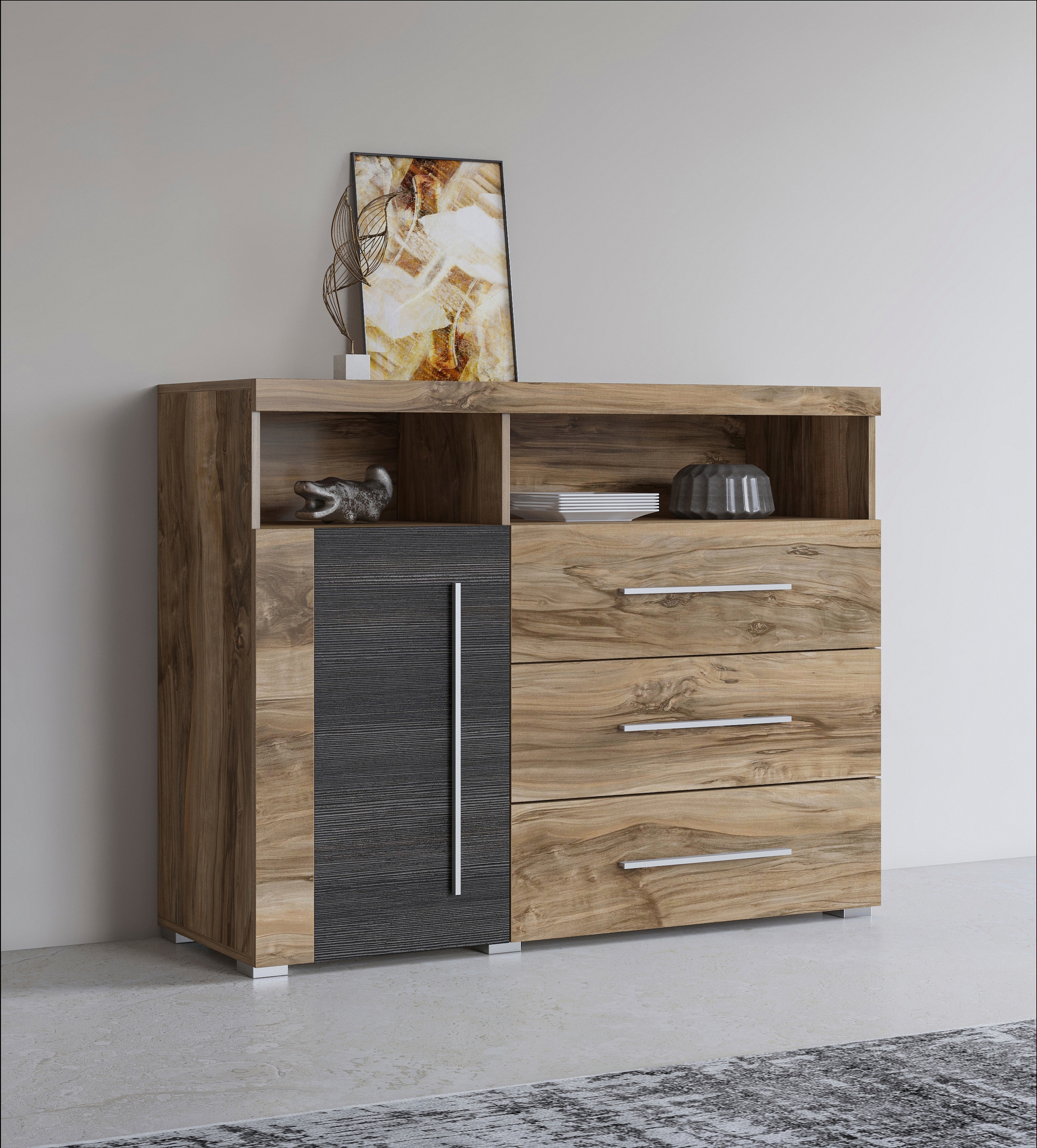 INOSIGN Sideboard »Roger,Breite 120cm, moderne Anrichte mit 3 Schubladen«, Kommode mit viel Stauraum, Masse 120x92x38,5 (B/H/T)
