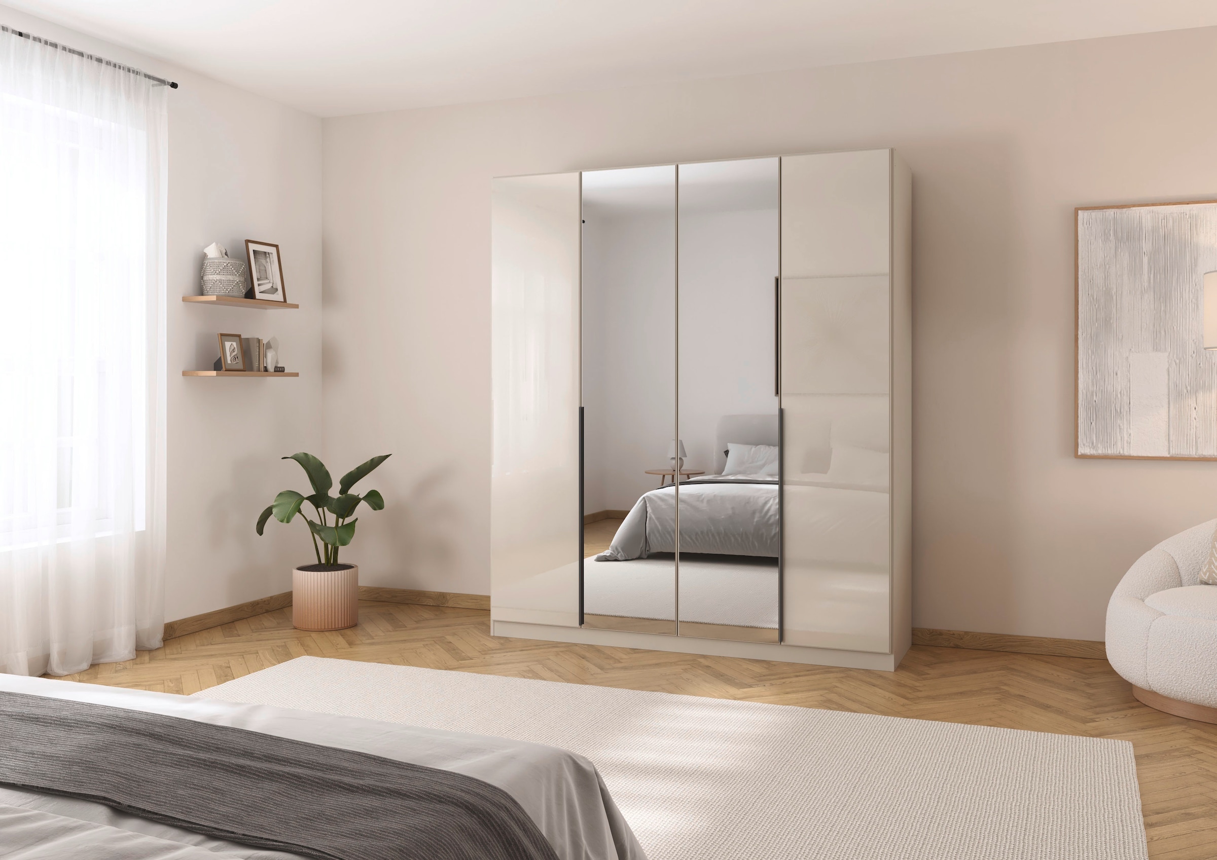 rauch Drehtürenschrank »Kleiderschrank Kleiderschränke Schrank Garderobe AGORDO mit Glasfront«, (in zwei Griff-Farben), durchdachte Innenausstattung, in 6 Breiten und 2 Höhen MADE IN GERMANY