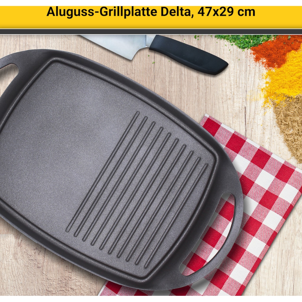 Krüger Grillplatte »Delta«, (1 St.), aus Aluminiumguss, für Induktions-Kochfelder geeignet, 47 x 29 cm