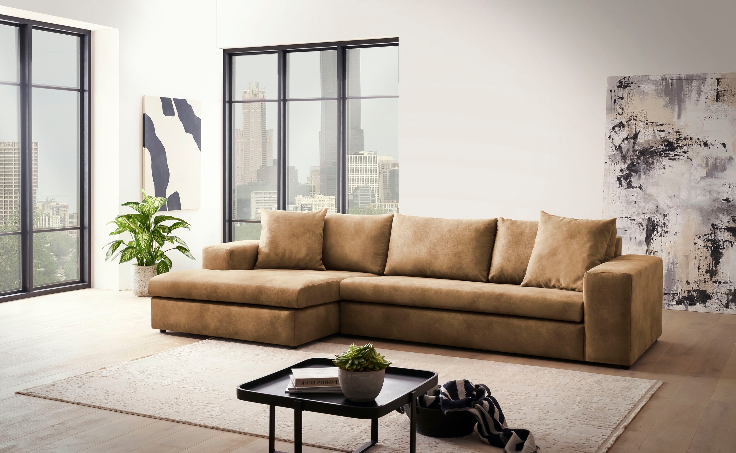 Home affaire Ecksofa »SLEETLAND XXL in Samtvelours oder Vintage-Leder-Optik günstig online kaufen