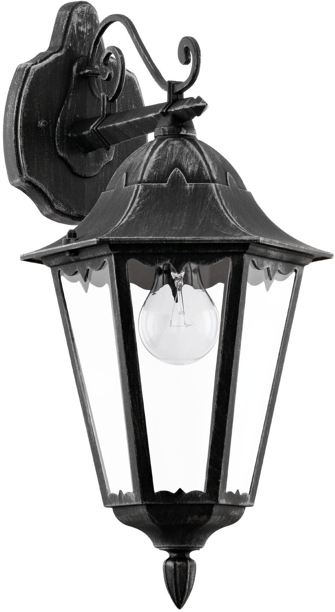 EGLO Wandleuchte »Navedo Außen-Wandlampe, Wandlampe aus Aluguss und Glas, E27, IP44« E27 1 Stk. Wand-/Deckenleuchte - L20 x H47,5 x AL28,5 cm - schwarz, silber-patina
