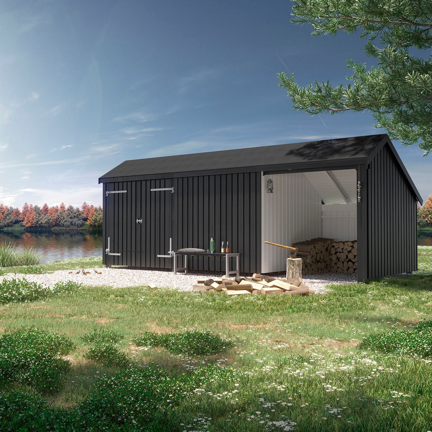 PLUS Gartenhaus »Multi«, (Packung), Gartenhaus 15,5 m², mit Doppeltür, inkl. Dachpappe/Aluleisten/H-Füße