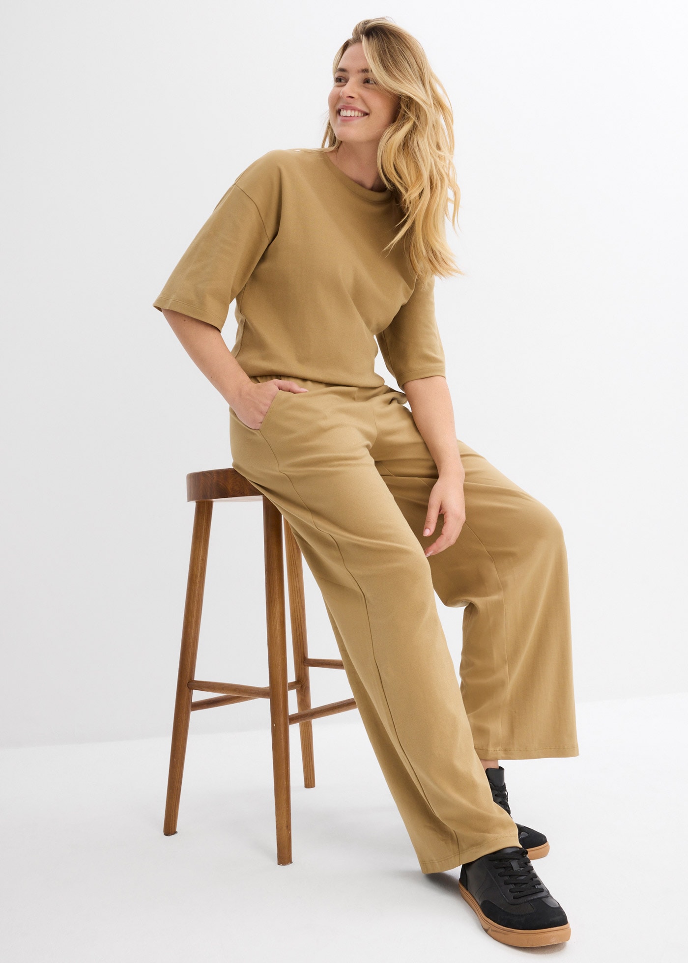 bonprix Jerseyhose  aus Baumwolle, lockere Passform, weites Bein, Casual Stil