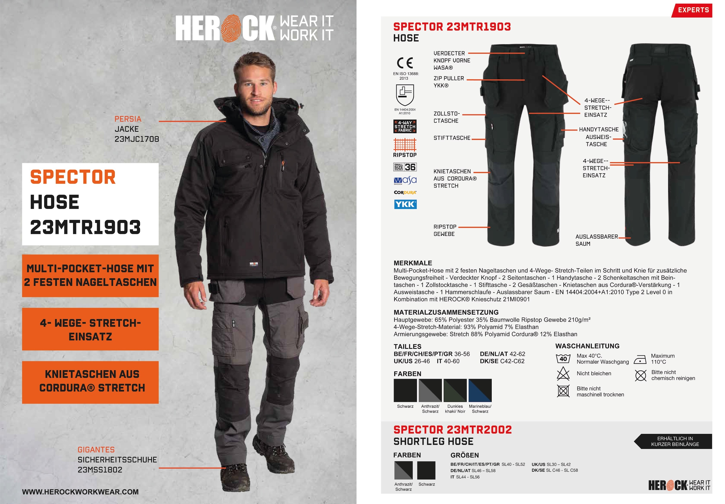 Herock Arbeitshose »Spector Hose«, mit online Multi-Pocket-Hose 2 4-Wege-Stretch-Teilen kaufen Nageltaschen und festen