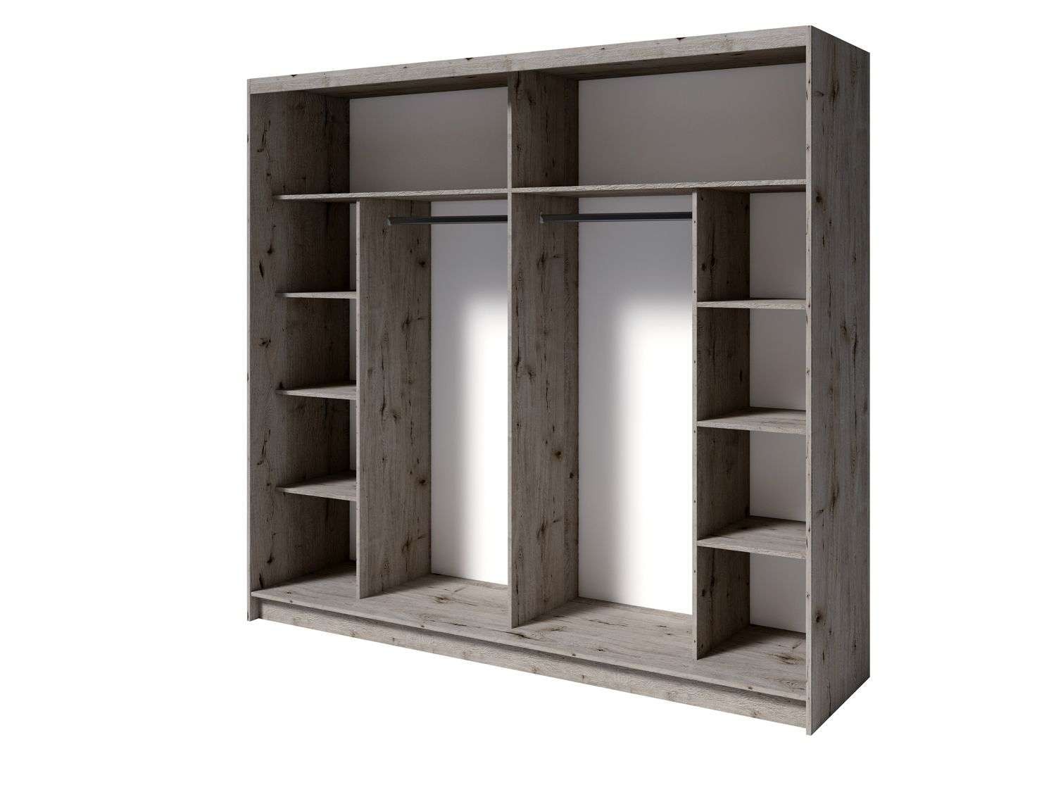 Home affaire Kleiderschrank »PRESSAC mit viel Stauraum, 10 Fächer, 2 Kleiderstangen, Breite 230cm« Garderobe mit 2 Schiebetüren und Spiegel, Maße B/T/H: 230/62/215 cm