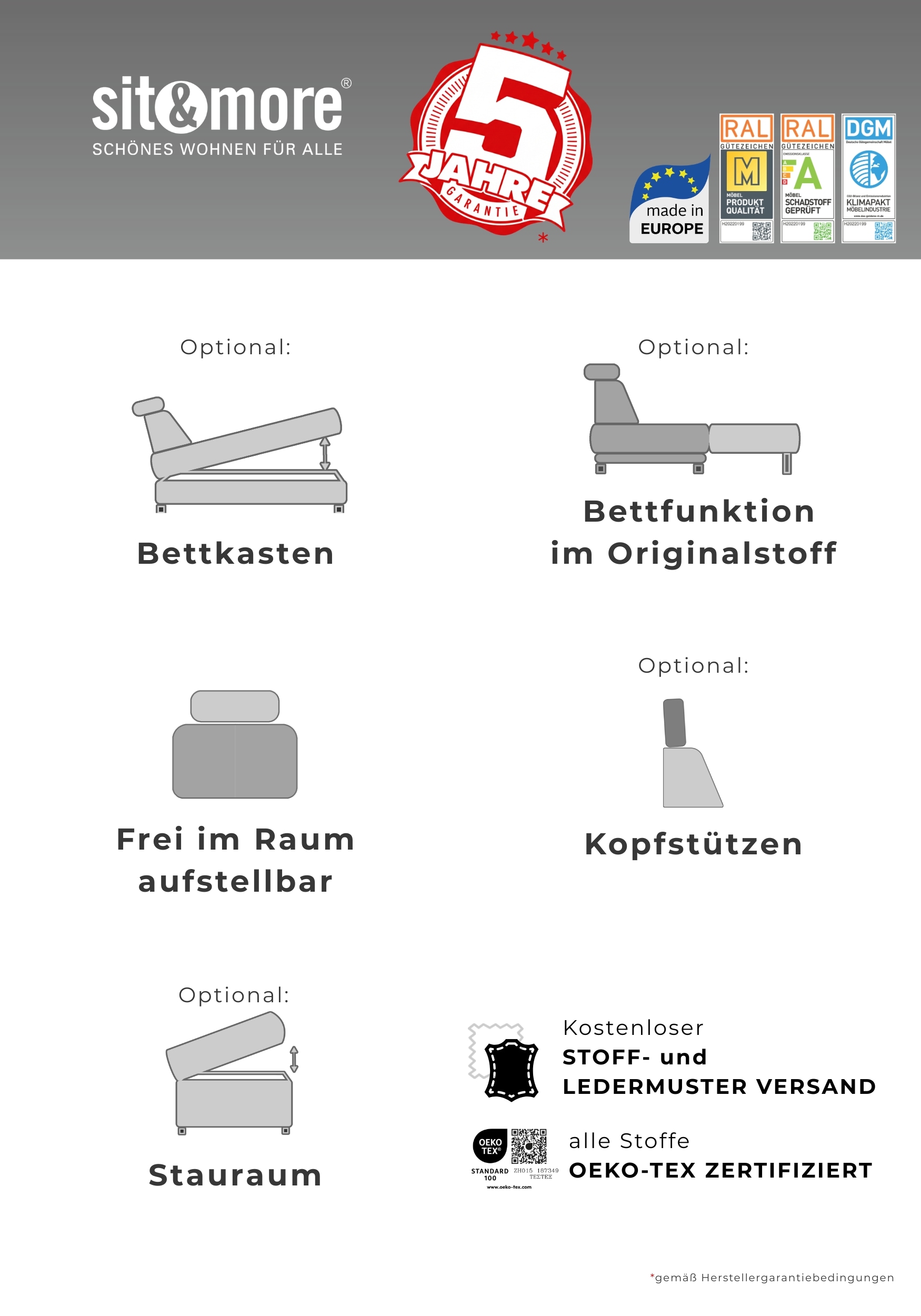 OTTO home Ecksofa »Costello L-Form, B: 301cm, Sitztiefen & Armteilverstellung, Federkern« 3 Nierenkissen, optional Schlaffunktion & Bettkasten