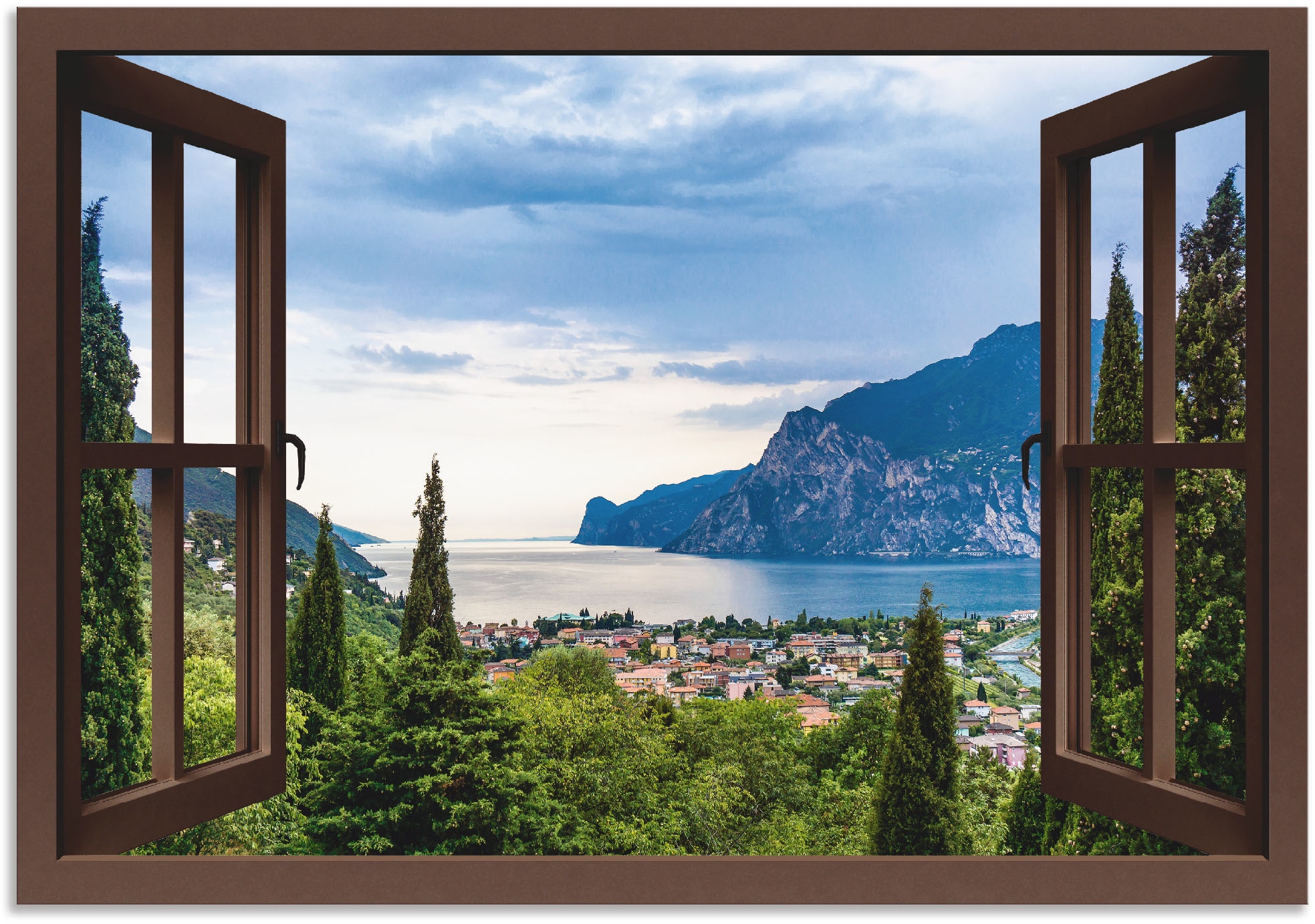 Seebilder, als Leinwandbild, durchs in Alubild, »Gardasee Poster Wandaufkleber Fenster«, versch. Artland Größen St.), kaufen braune (1 oder Wandbild online