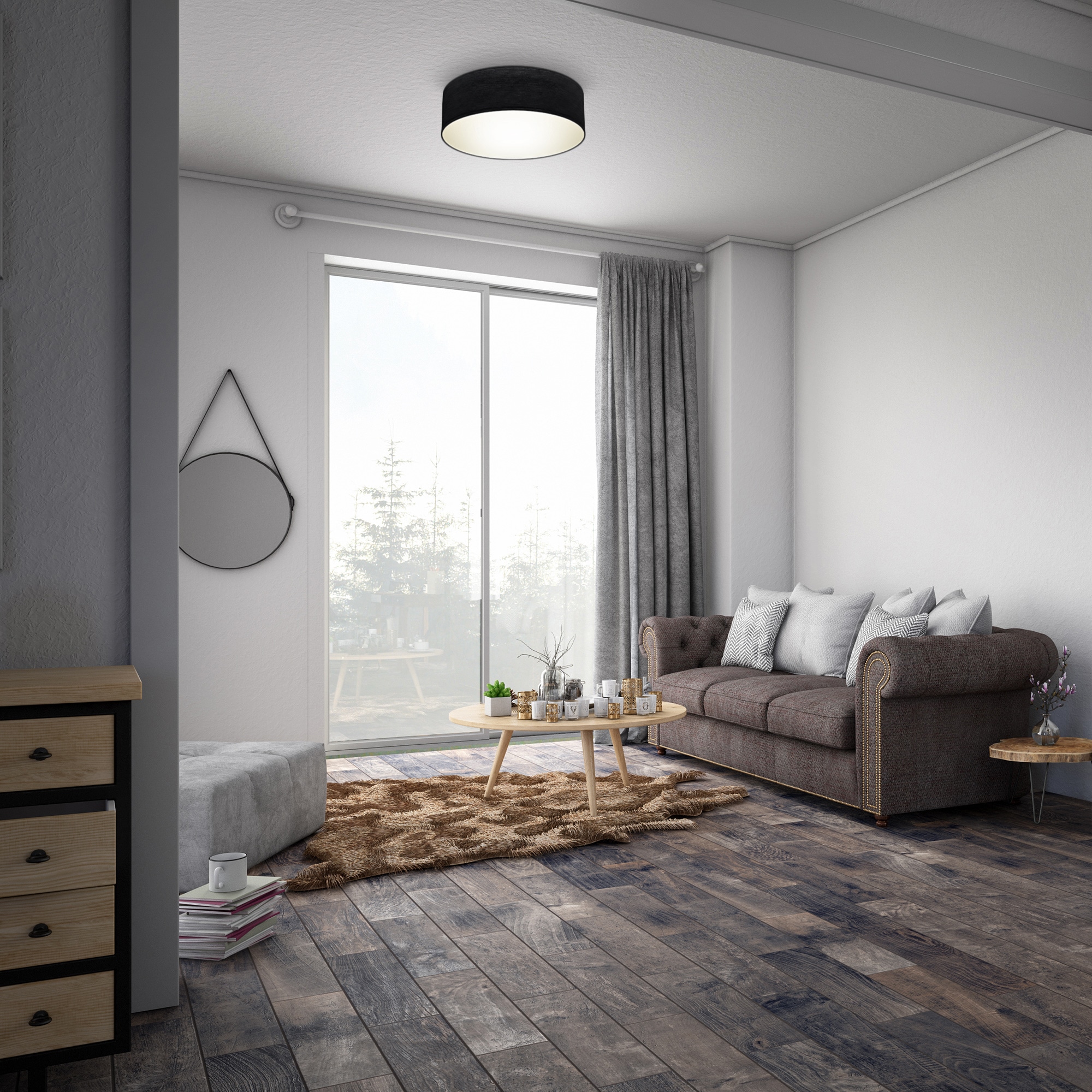 B.K.Licht LED Deckenleuchte, Wohnzimmer Textil Schlafzimmer, 1 Deckenlampe, online flammig-flammig, Lampenschirm, bestellen schwarz