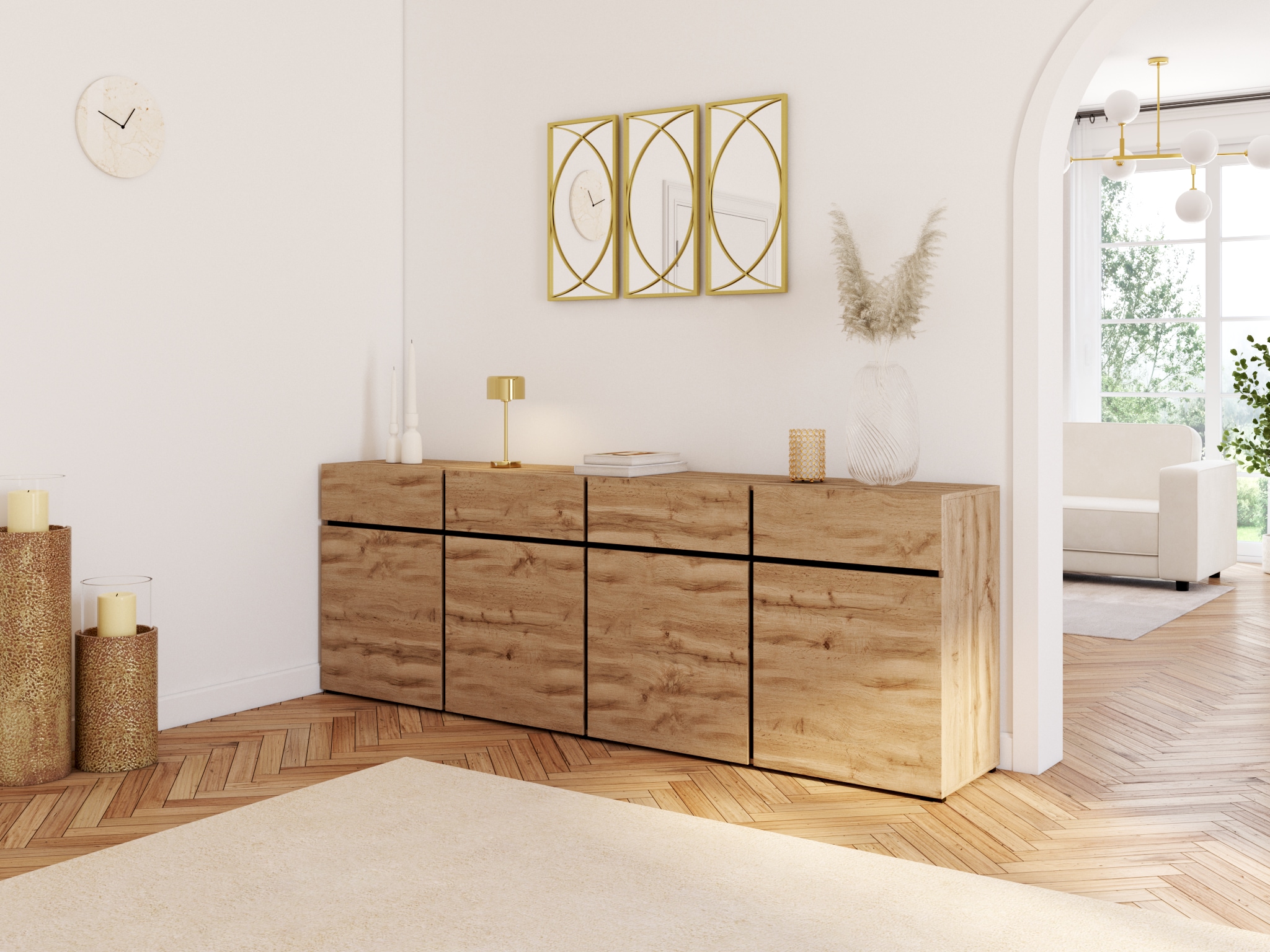 INOSIGN Sideboard »Cross,Breite 225 cm, moderne grifflose Kommode,4 Türen/4 Schubkästen« Schubladenschrank mit viel Stauraum, Einlegeböden verstellbar