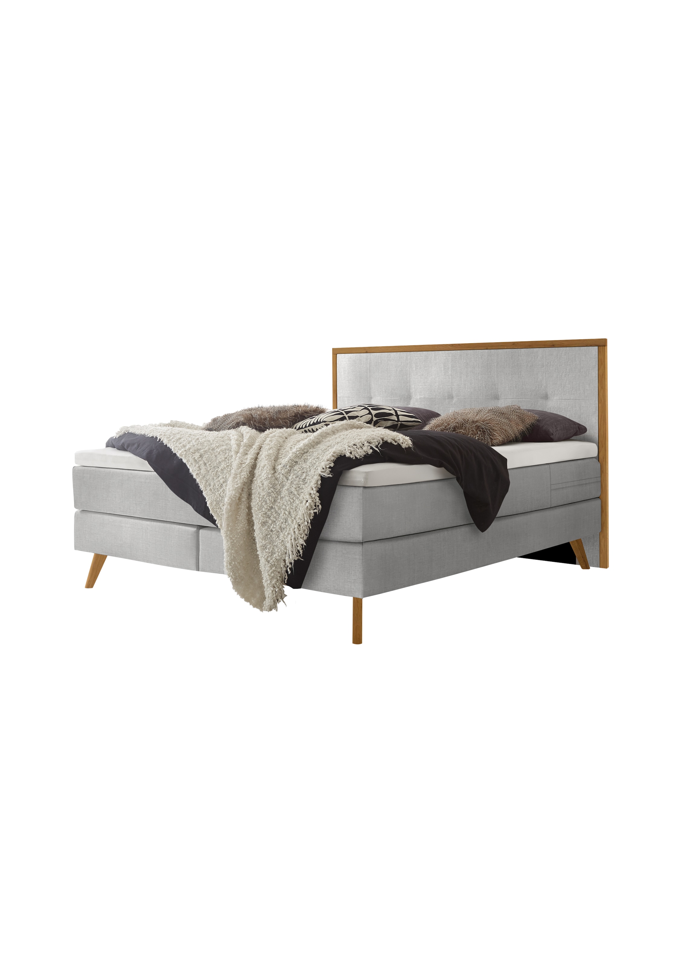 HASENA Boxspringbett Nordic, inkl. Topper, Kopfteilrahmen und Füsse aus massiver Eiche