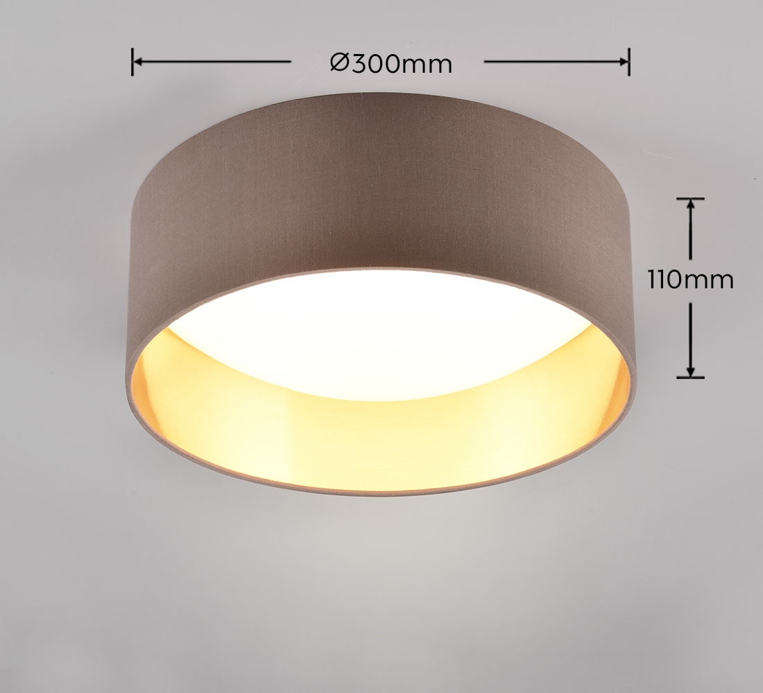 REALITY Leuchten LED Deckenleuchte »LOCARNO, runde LED Deckenlampe mit Stoffschirm, Ø 30 cm Höhe 11 cm«, 1 flammig, Leuchtmittel LED-Board | LED fest integriert, 12W LED warmweiß 3000 K, 1160 Lumen, Wohnzimmer Schlafzimmer Licht