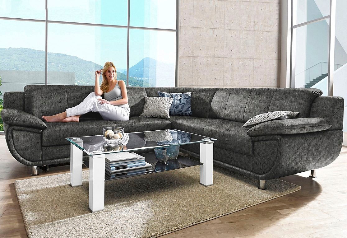 TRENDMANUFAKTUR Ecksofa »Rondo wahlweise mit Schlaffunktion, 267x247 cm (BxT), breite Armlehnen«, L-Form, wahlweise mit Federkern bestellbar, Füße chromfarben