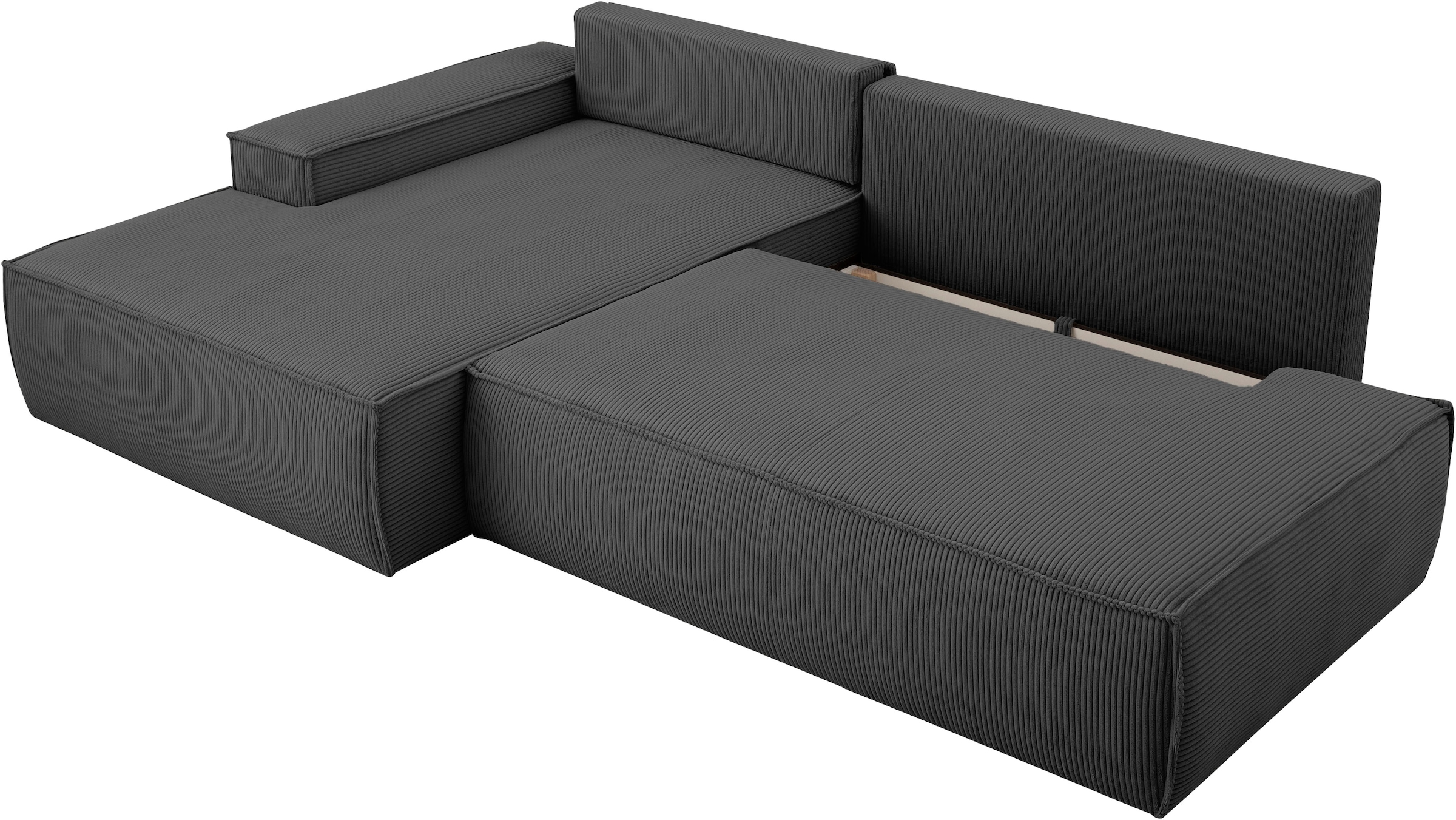 Home affaire Ecksofa »SHERWOOD, Schlafsofa in L-Form offen (275cm), Cord, Leinenoptik«, Schlaffunktion und Bettkasten, Kedernaht, hoher Sitz- & Liegekomfort