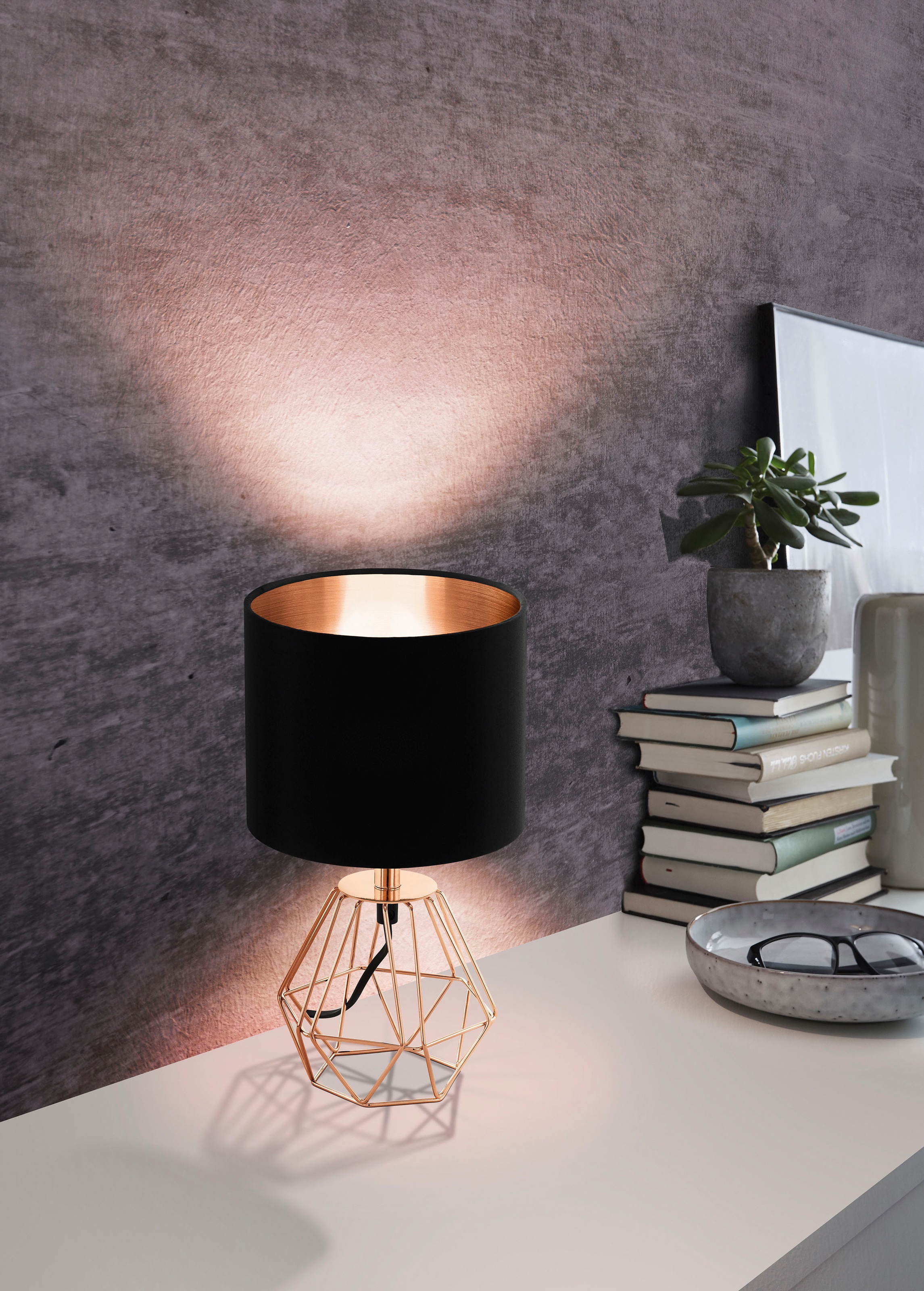 EGLO Tischleuchte »CARLTON 2«, 1 flammig, Leuchtmittel E14 | Leuchtmittel wechselbar-ohne Leuchtmittel, Tischleuchte, Nachttischlampe, Stahl, Stoff, E14, mit Schalter