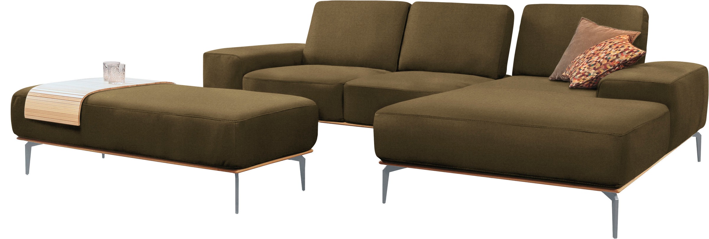 W.SCHILLIG Ecksofa »run, Designsofa mit tollem Sitzkomfort, bequem, L-Form«, mit elegantem Holzsockel, Füße in Silber matt, Breite 279 cm