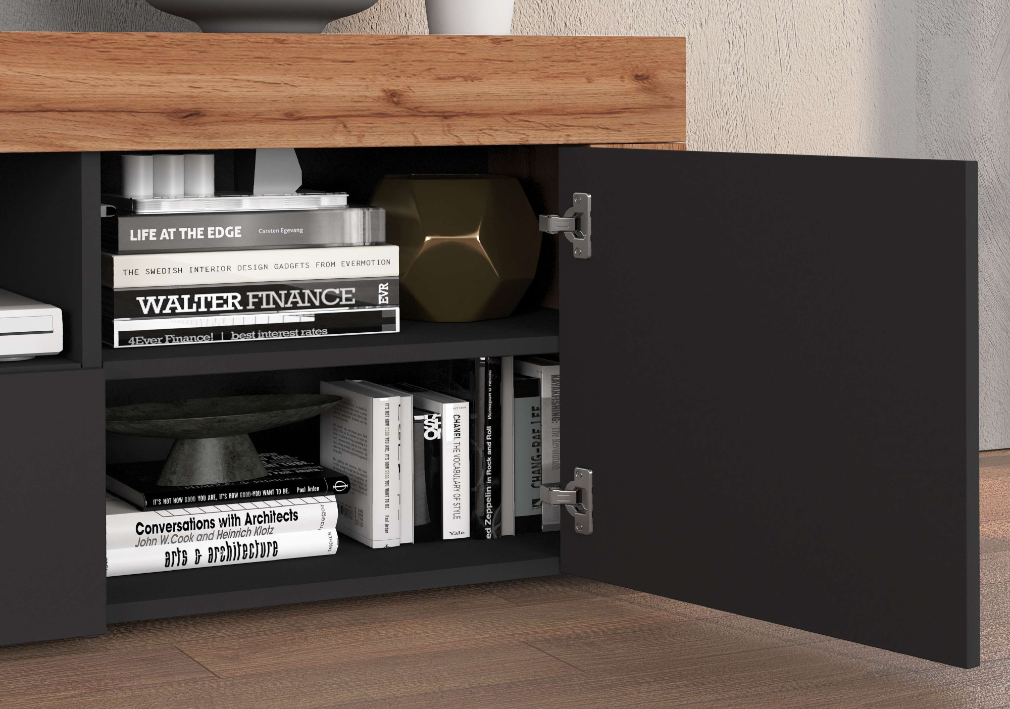 INOSIGN Lowboard »CHRONOS Breite 155 cm mit 2 Türen, 1 Schublade,1 offenes Fach«, (1 St.), TV-Board, Sideboard niedrig, Grifflos mit Push to Open 'Made in Italy'